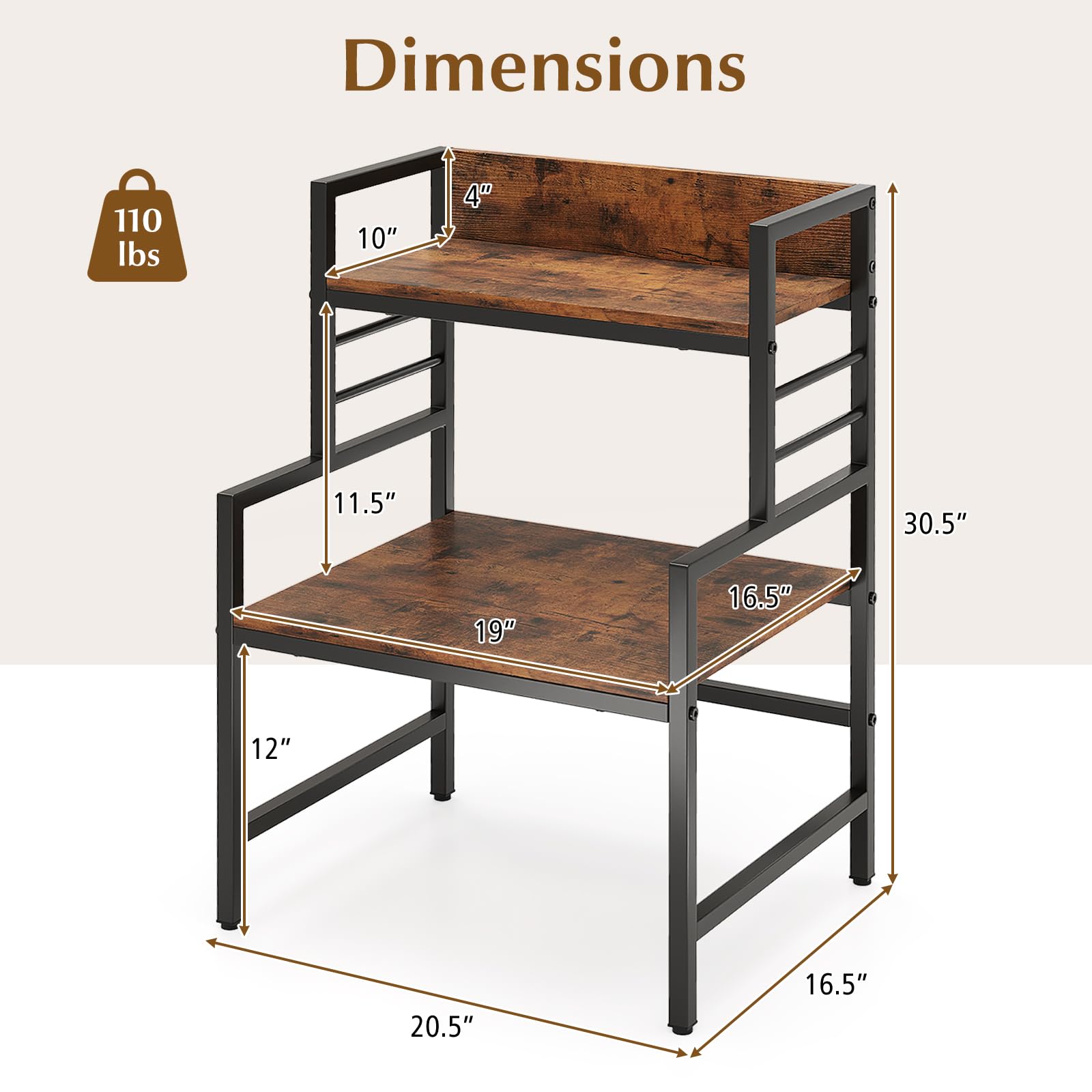 Giantex 3-Tier Microwave Stand, Space-Saving Microwave Oven Rack with 2 Open Shelves & Heavy-Duty Metal Frame