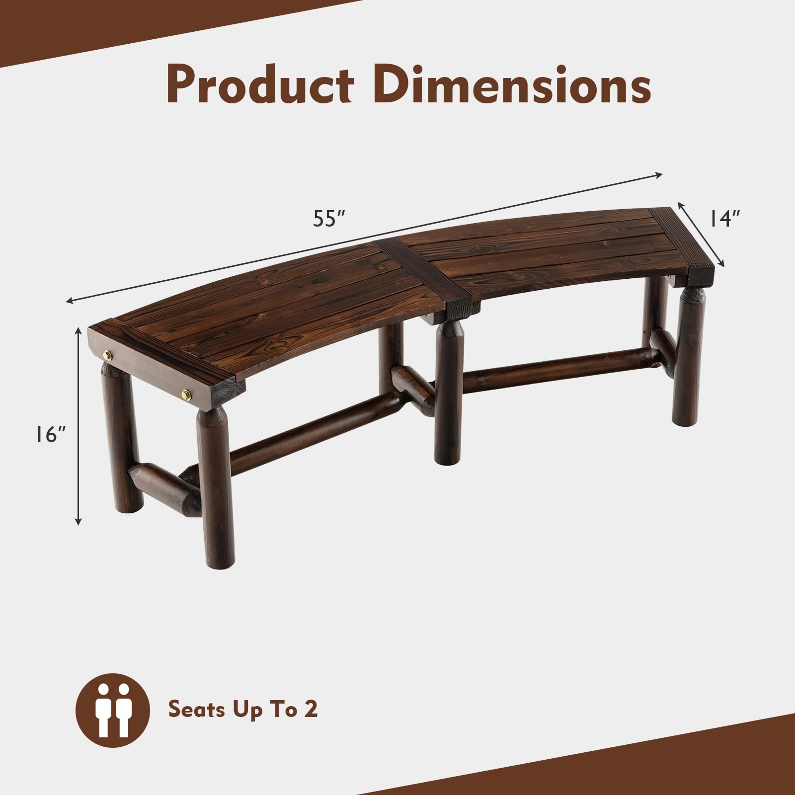 Giantex Wooden Outdoor Bench for 2-Person - Fire Pit Chair Bench