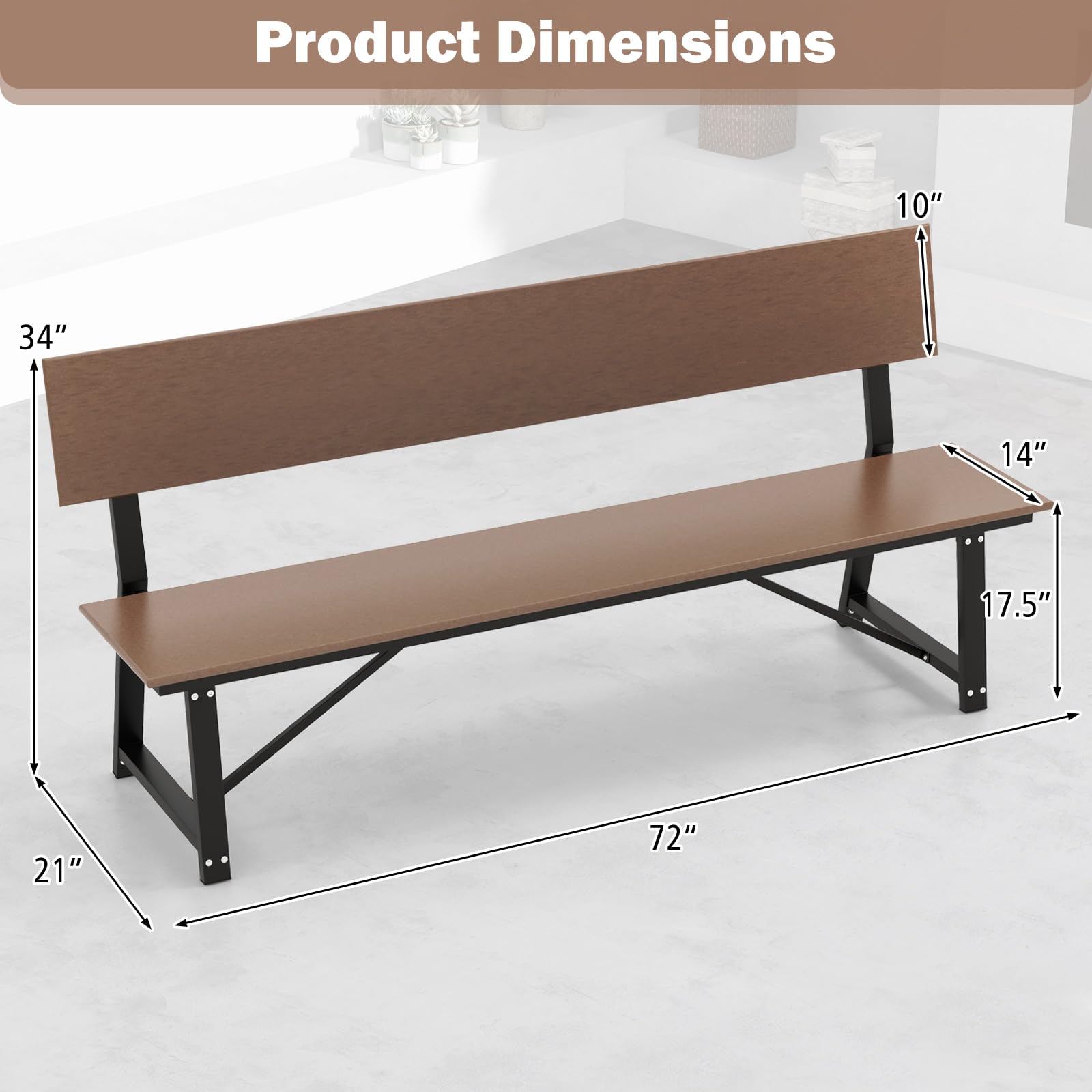 Giantex Outdoor Bench, 4-Person 72 Inches Garden Bench with Weatherproof HDPE Backrest & Seat