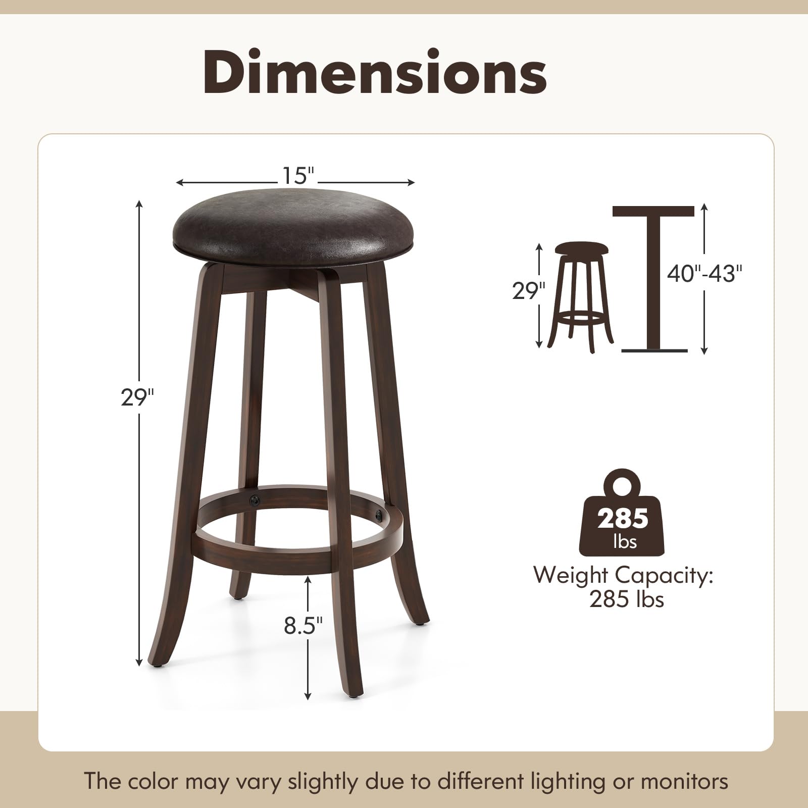 Giantex Bar Stools Set， 29"/ 24"  Bar Height Bar Stools w/ 360° Swivel Round Seat & Footrest