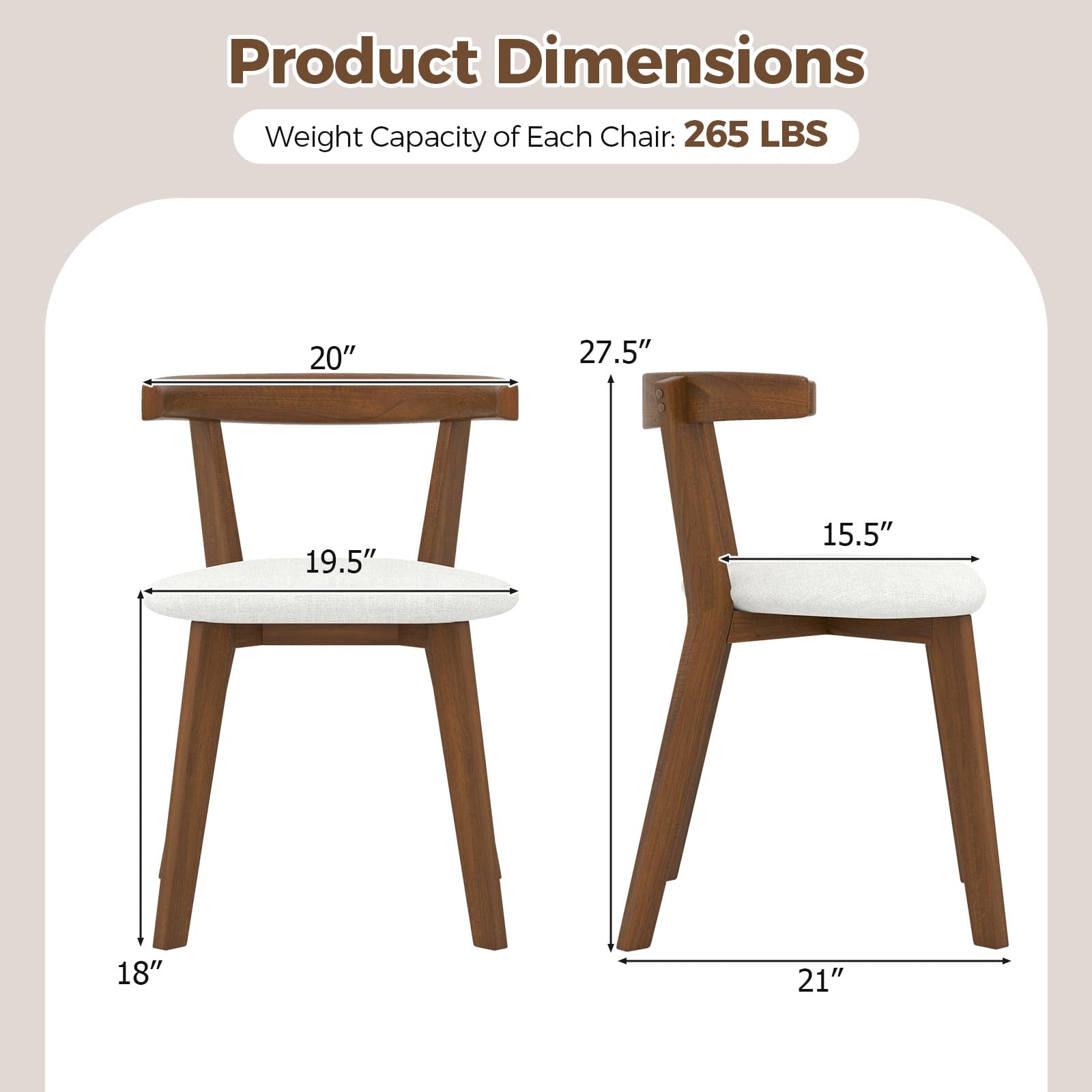 Giantex Wooden Dining Chairs, Farmhouse Hanging Kitchen Chairs w/Rubber Wood Frame