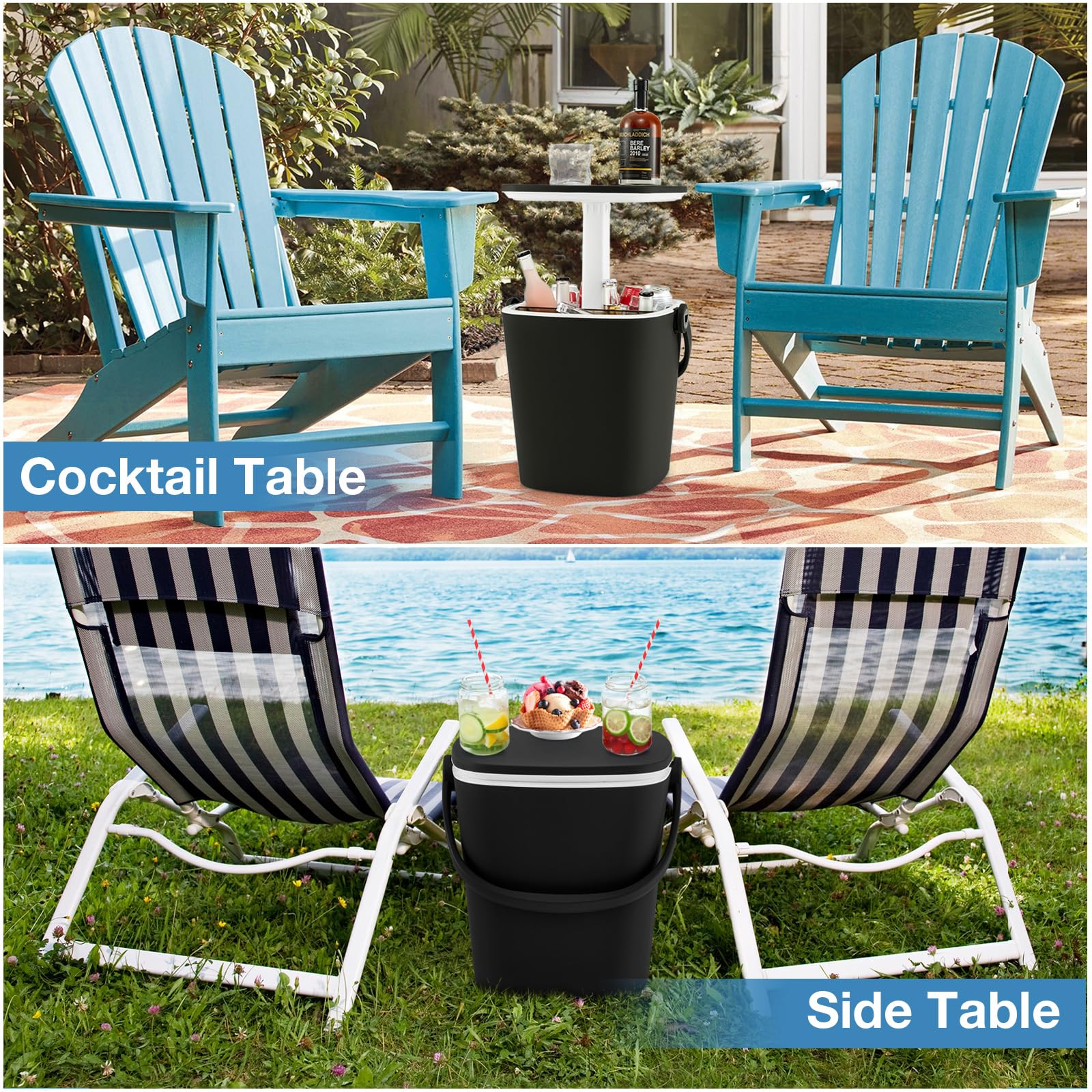 Giantex Outdoor Side Table Cooler - 4 Gallon Portable Beer Wine Ice Bucket with Handle