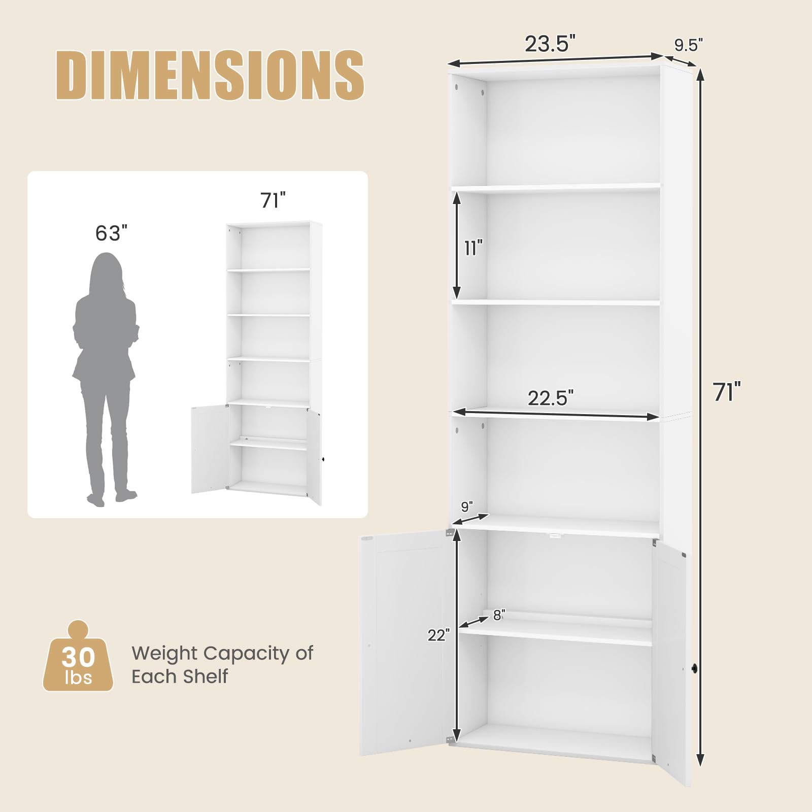 Giantex 71" Tall Bookcase with Doors