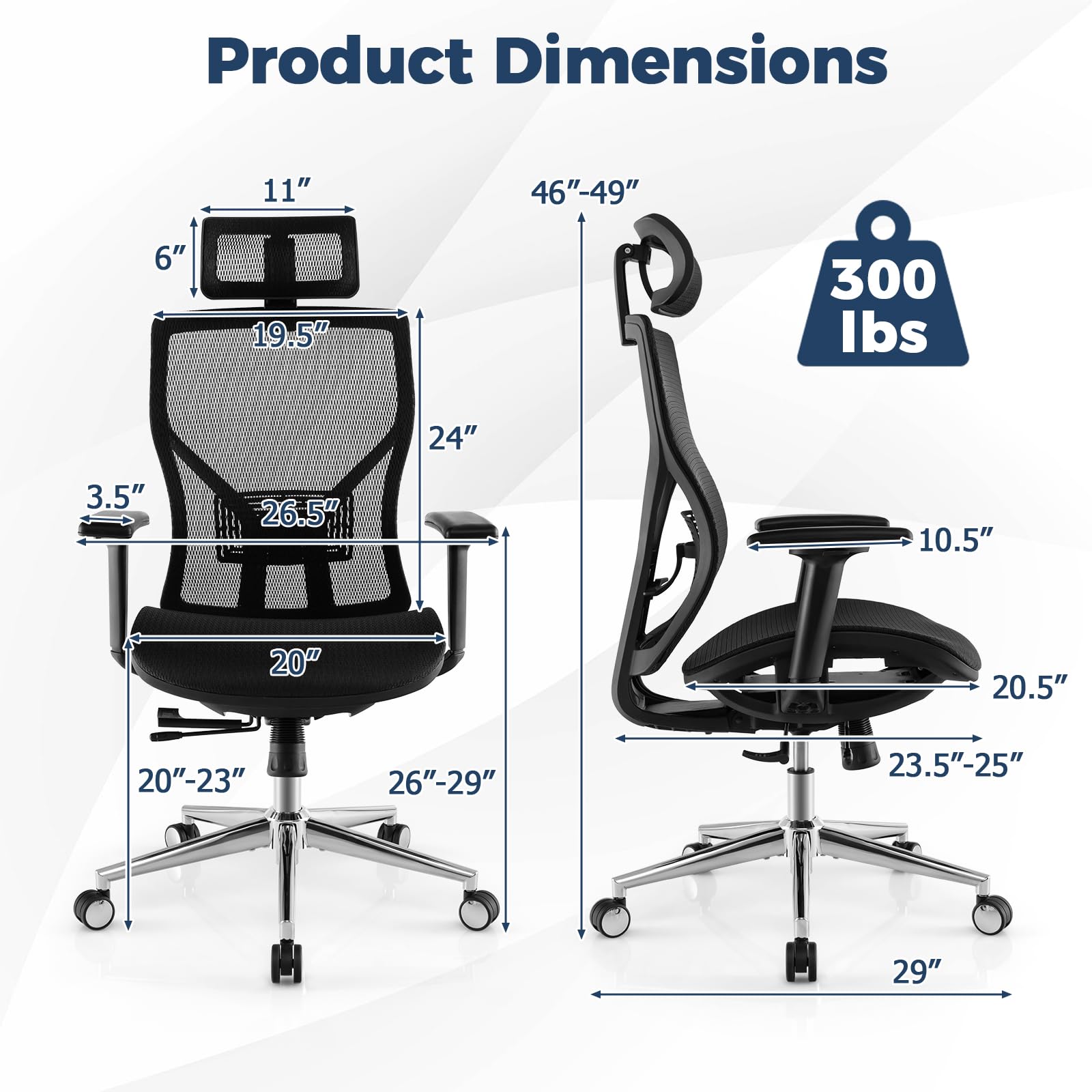 Giantex High-Back Mesh Executive Chair, with Adjustable Headrest, 3D Armrest, Lumbar Support, Reclining Backrest