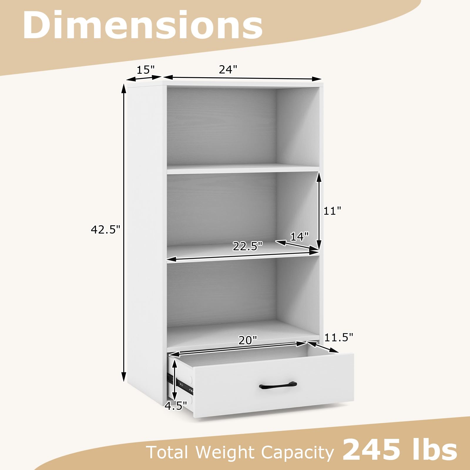 Giantex 4-Tier Bookcase with Drawer, Freestanding Bookshelf with 3 Open Shelves