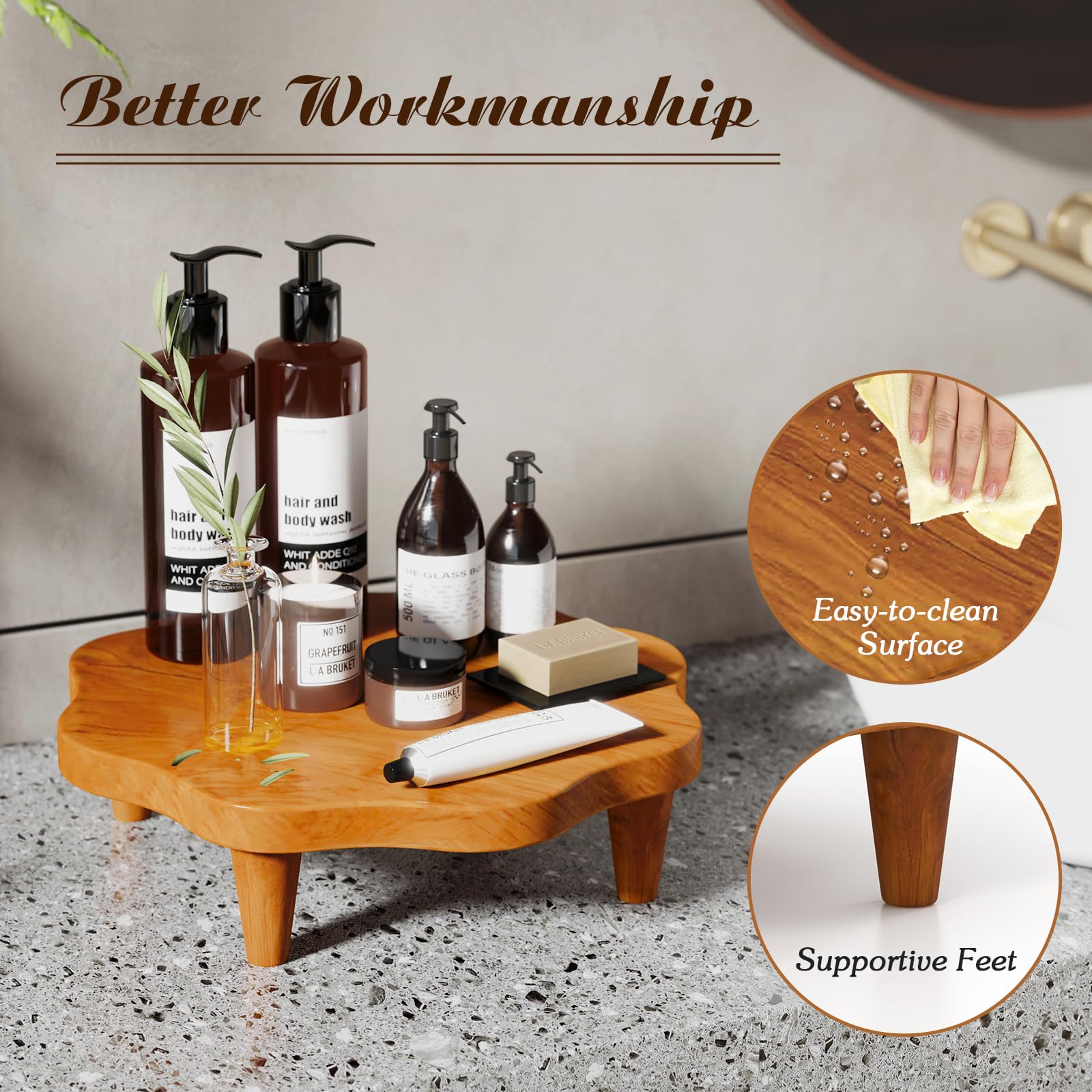 Giantex Teak Wood Riser Board, 16 Inches Flower-shaped Countertop Organizer