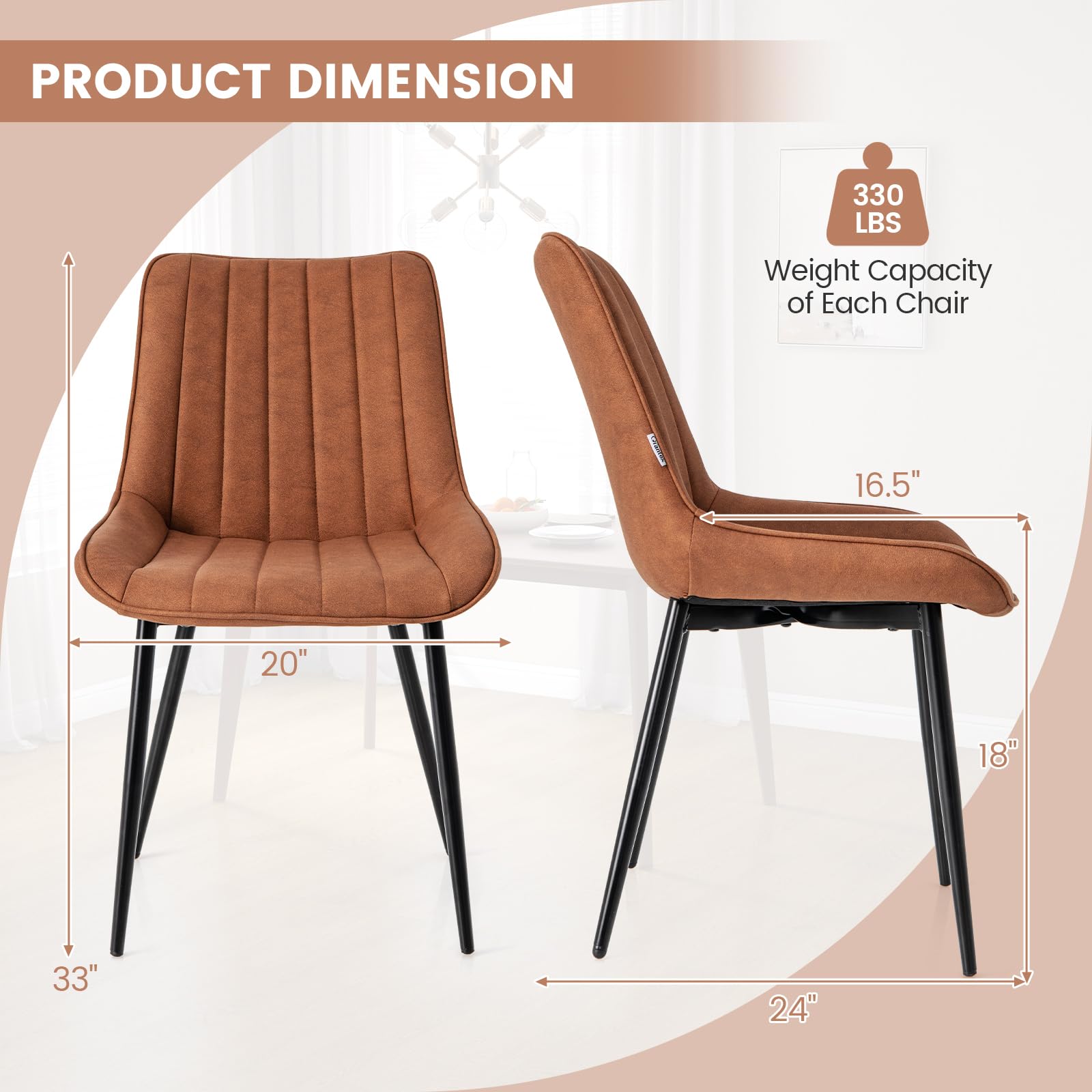 Giantex Dining Chairs, Faux-Leather Fabric Kitchen Chairs, Upholstered Leisure Chairs w/Metal Legs