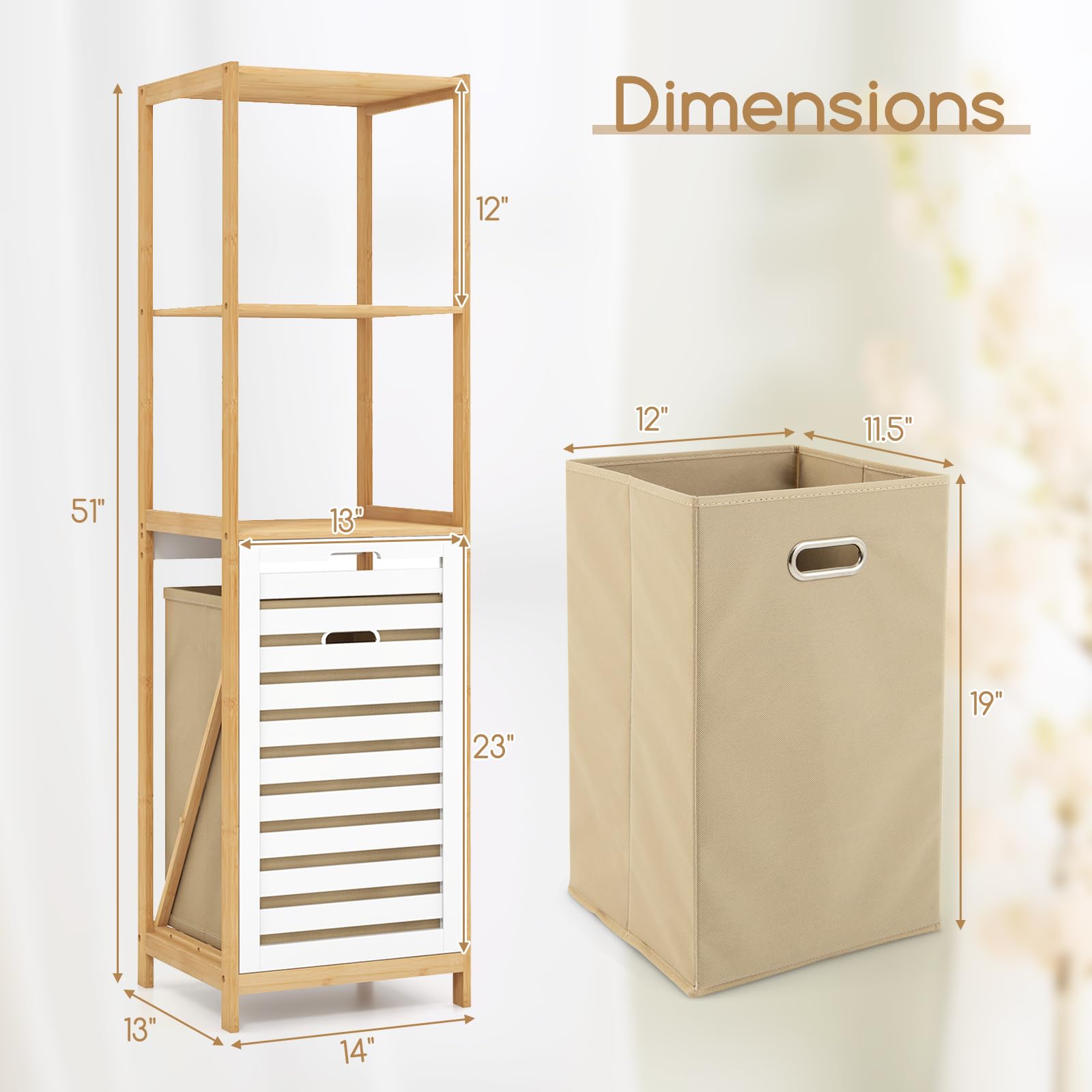 Giantex Tilt Out Laundry Hamper - Laundry Hamper Cabinet with 3 Tier Storage Shelves, Removable Laundry Basket