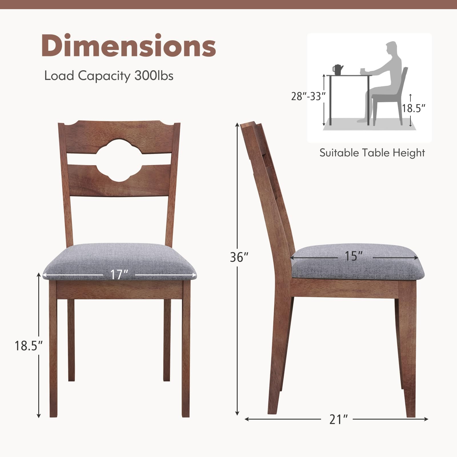 Giantex Wooden Dining Chairs Set of 2/4, Rubber Wood Dinner Chair w/Hollowed Backrest & Padded Seat