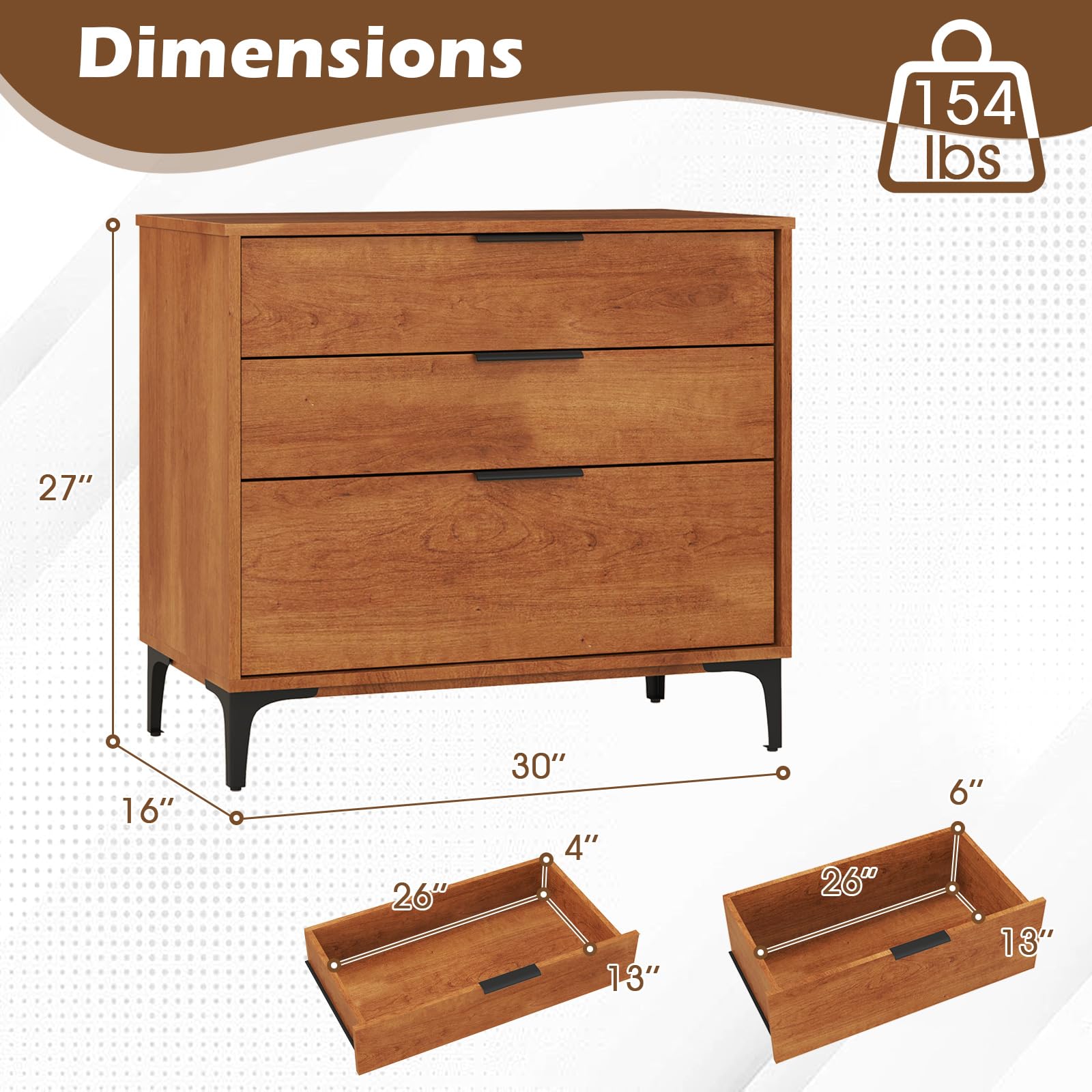 Giantex Dresser for Bedroom, Mid-Century Modern Storage Cabinet with Anti-Tip Kit, Multipurpose Clothes Organizer