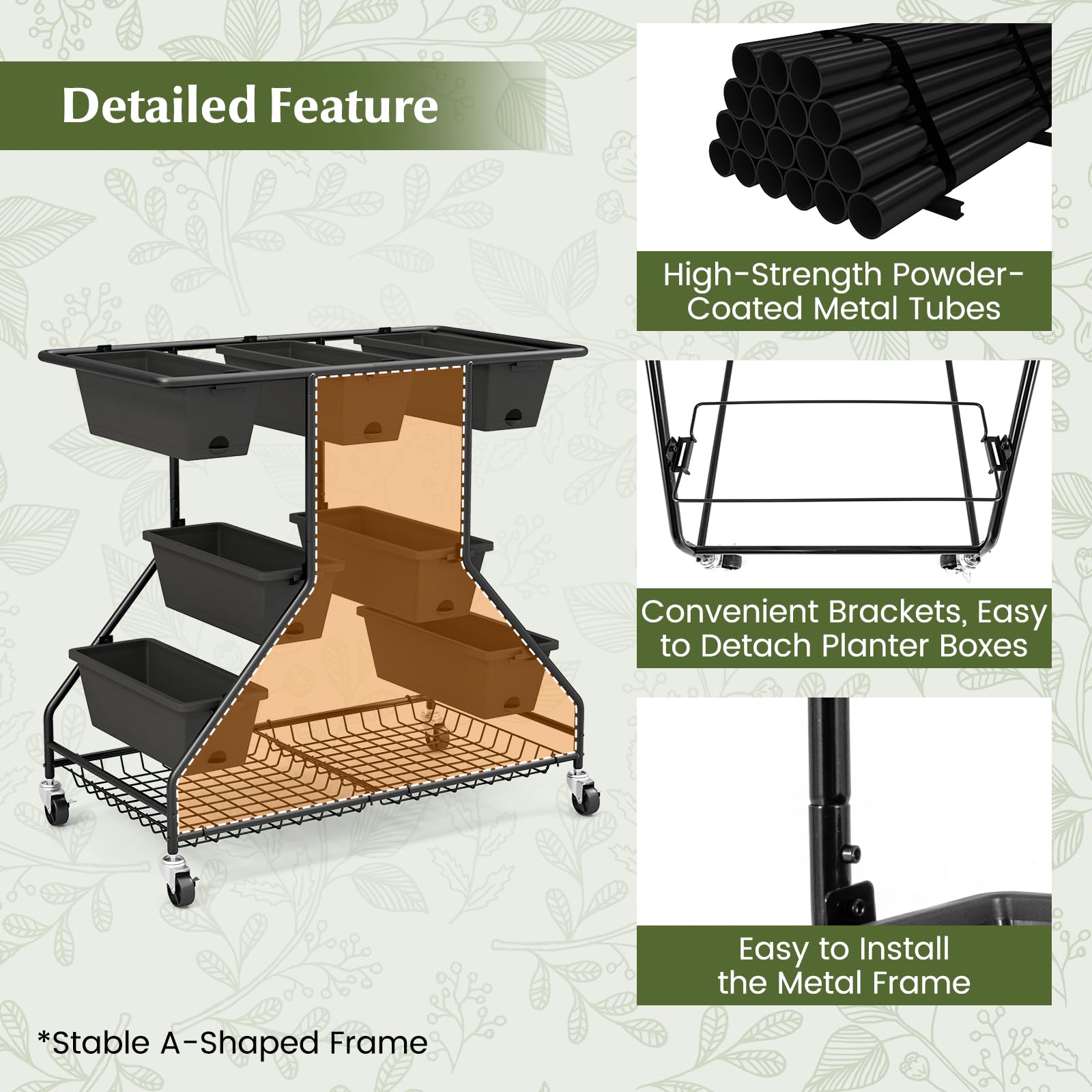 Giantex Rolling Raised Garden Bed w/ 7 Planter Boxes, Storage Baskets, Drainage Holes