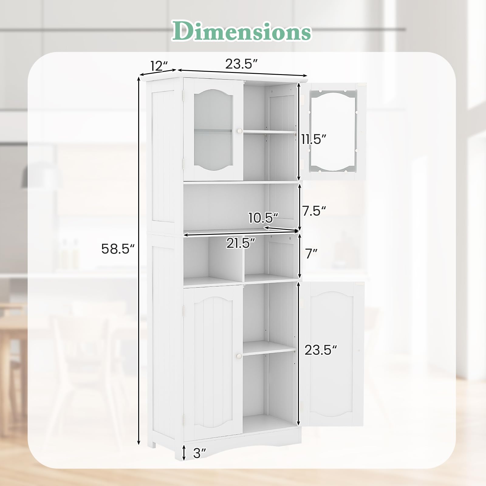 Giantex 58.5" Tall Storage Cabinet - Pantry Cabinet with Tempered Glass Doors, Adjustable Shelves