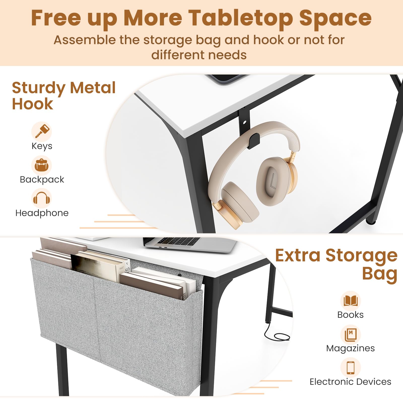 Giantex Conference Table with Charging Station, 2/4/6 PCS 32" x 24" Rectangular Meeting Room Desk with Storage Bag & Hook