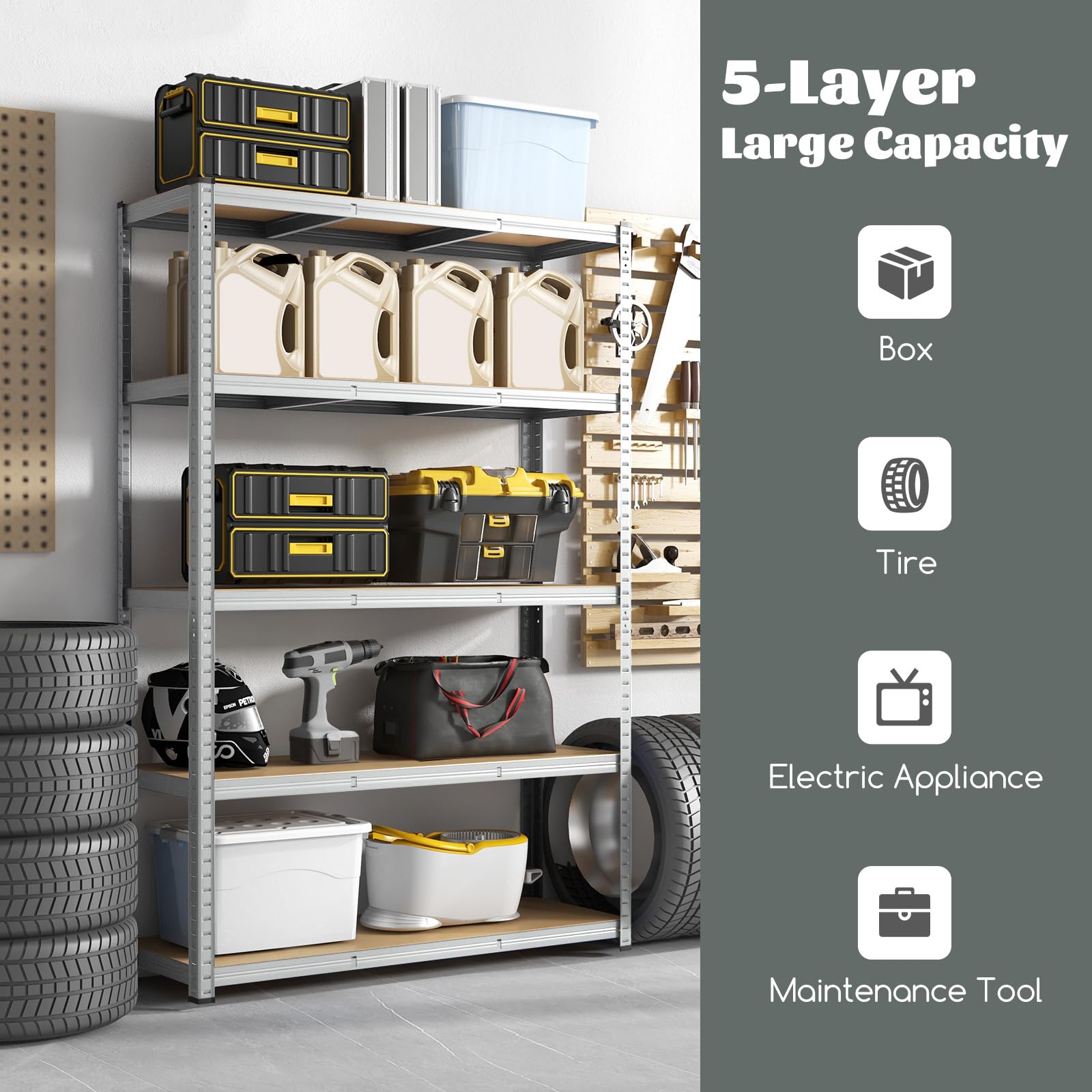 Giantex 5-Tier Metal Utility Shelves, Garage Storage Shelving Unit w/Adjustable Height, 2200 LBS Total Load Capacity