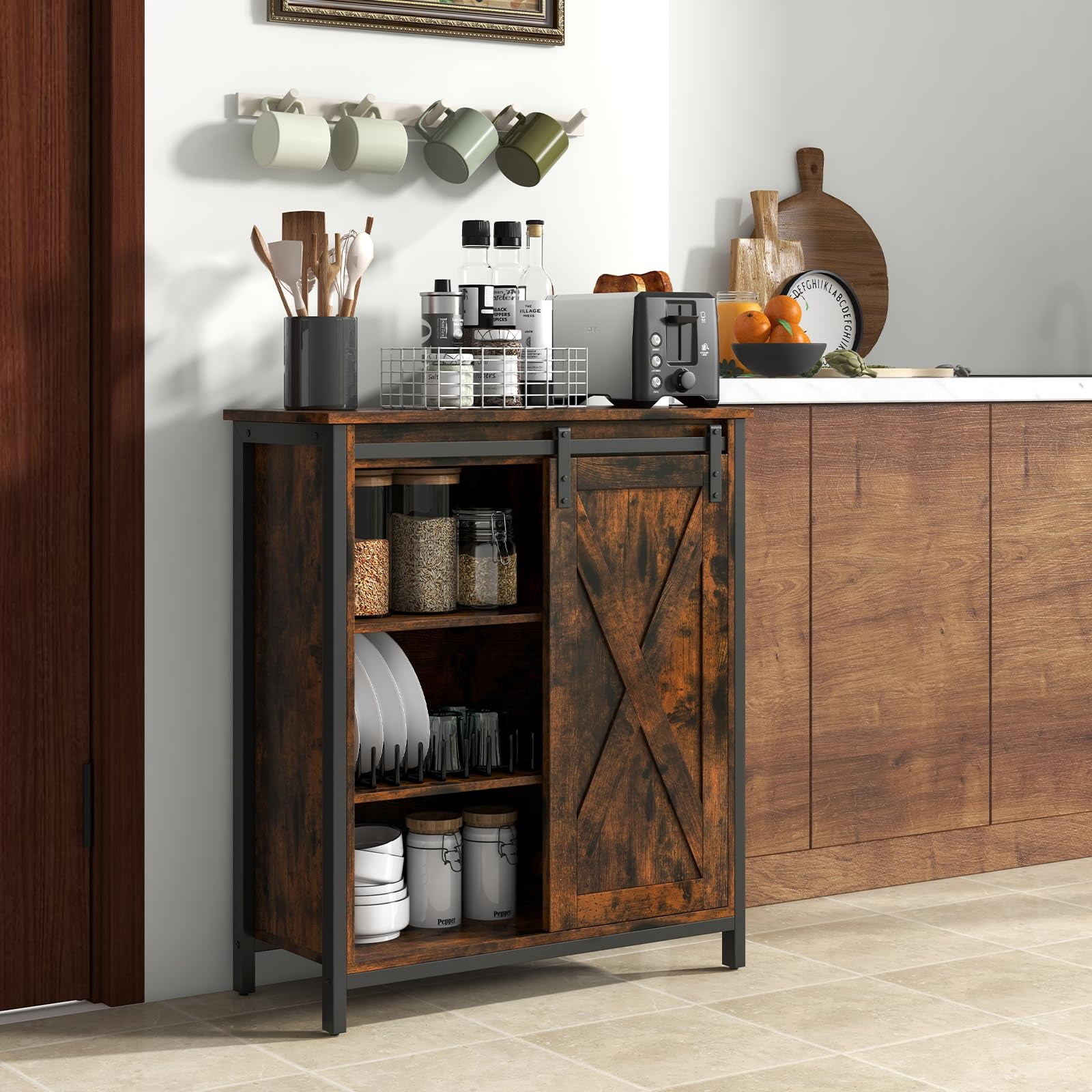 Giantex Buffet Cabinet, Farmhouse Kitchen Sideboard with Sliding Barn Door & Adjustable Shelves