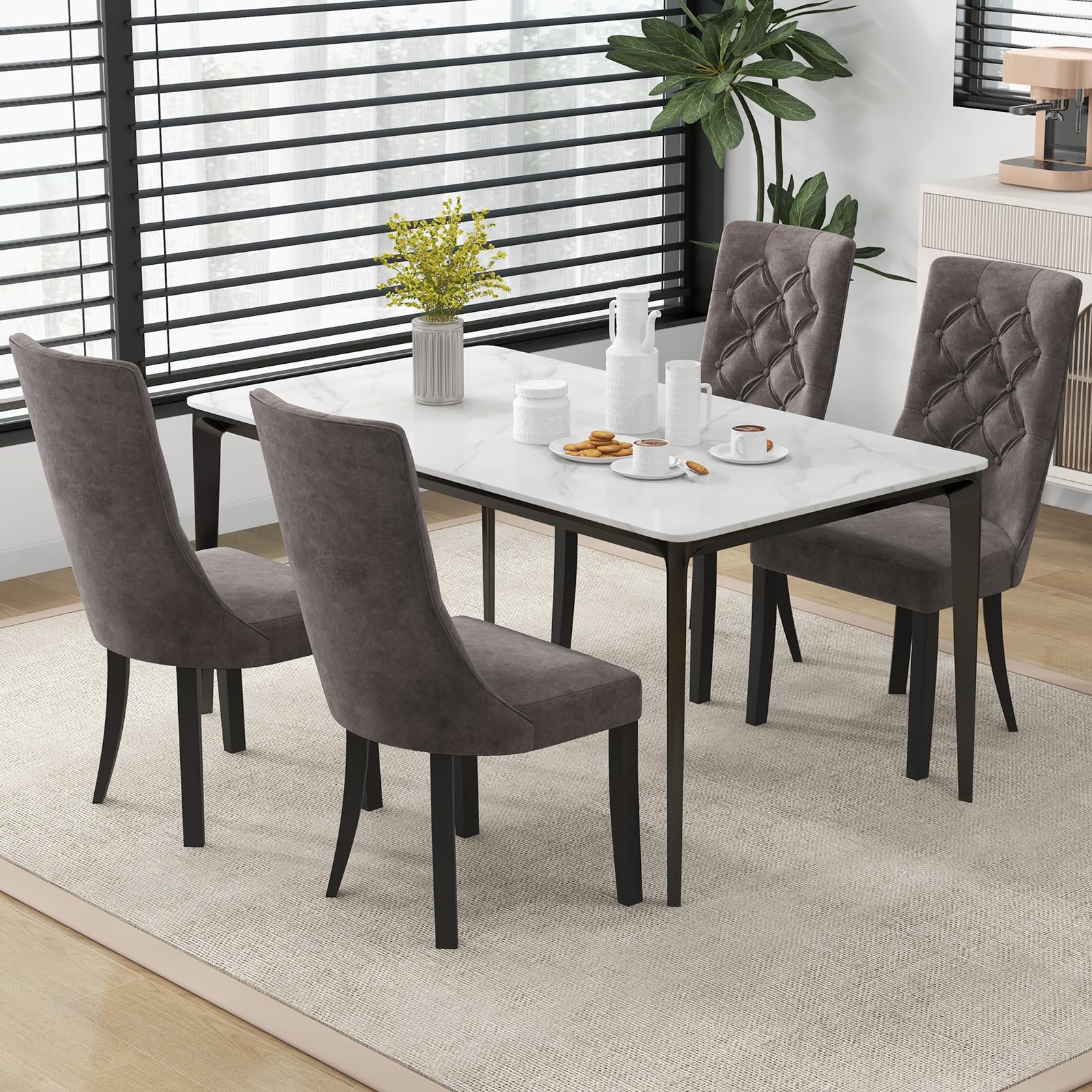 Giantex Tufted Dining Chairs, Upholstered Kitchen Chairs w/High Backrest, Rubber Wood Legs