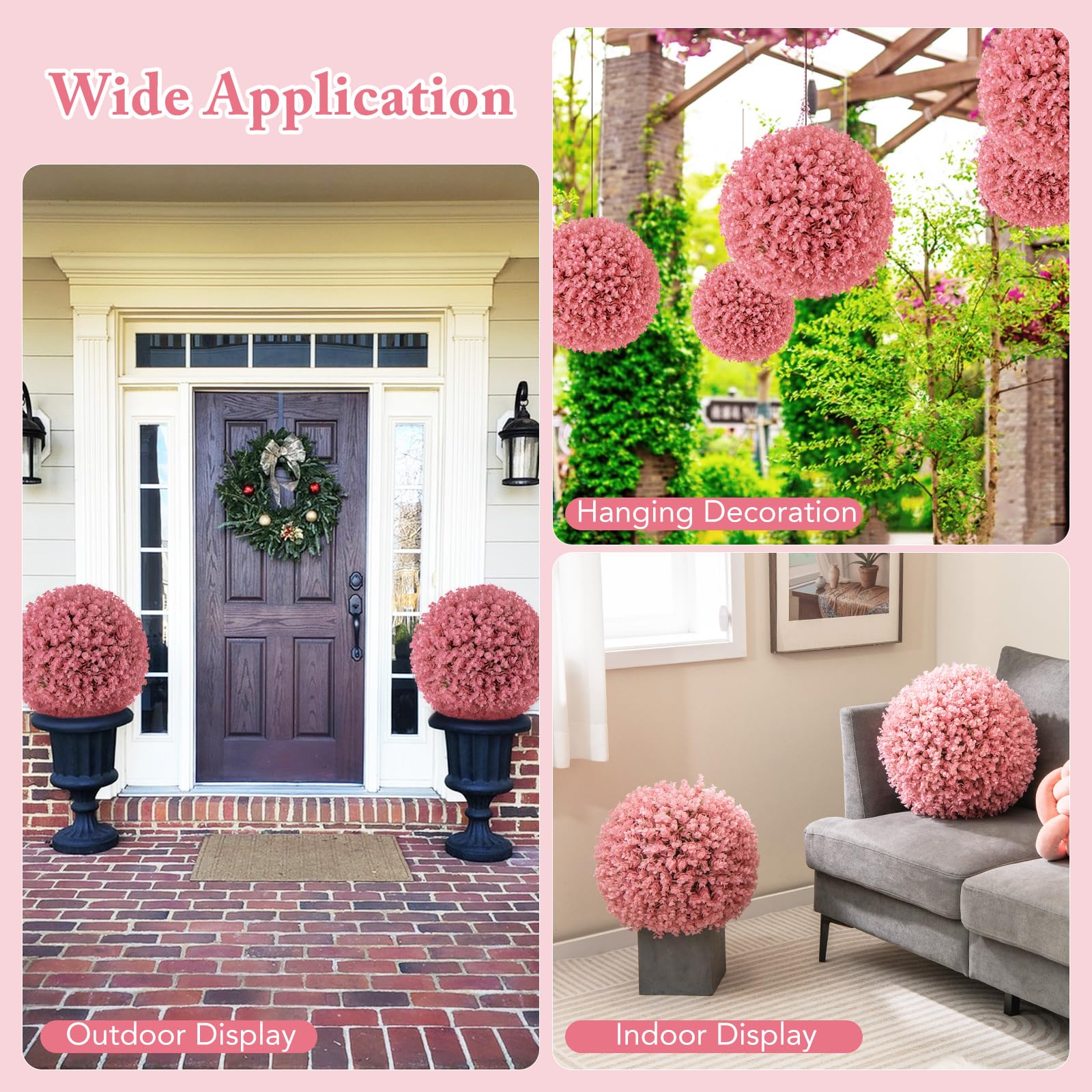 Giantex 2 PCS Artificial Plant Topiary Ball, 17.5'' Pink Faux Eucalyptus Decorative Balls for Wedding Home Decor