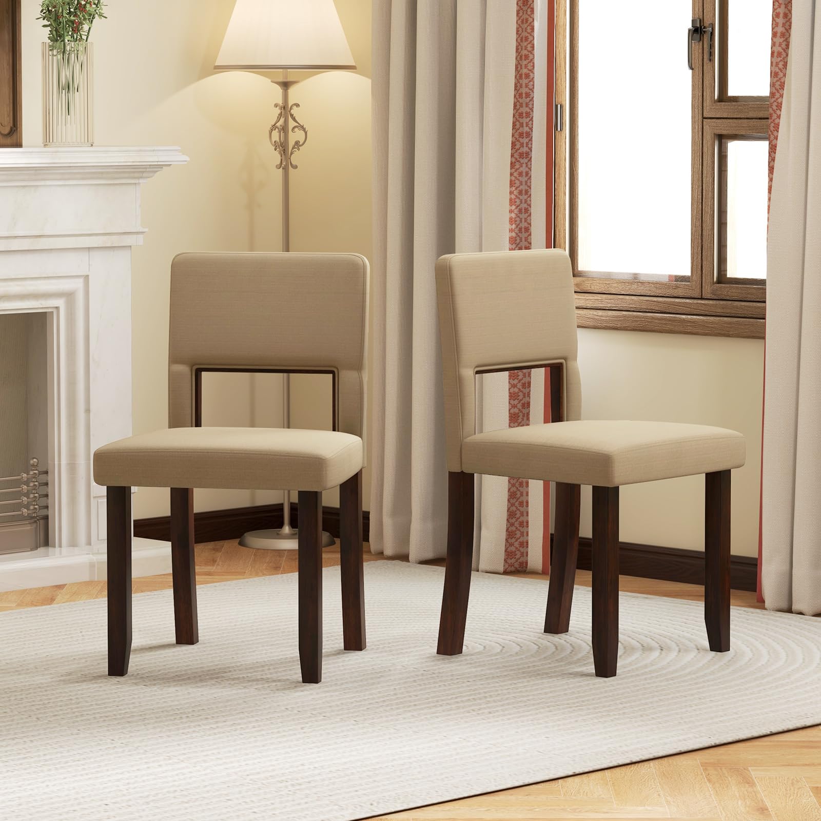 Giantex Wooden Dining Chairs Set of 2/4, Linen Fabric Upholstered Kitchen Chairs w/Rubber Wood Frame