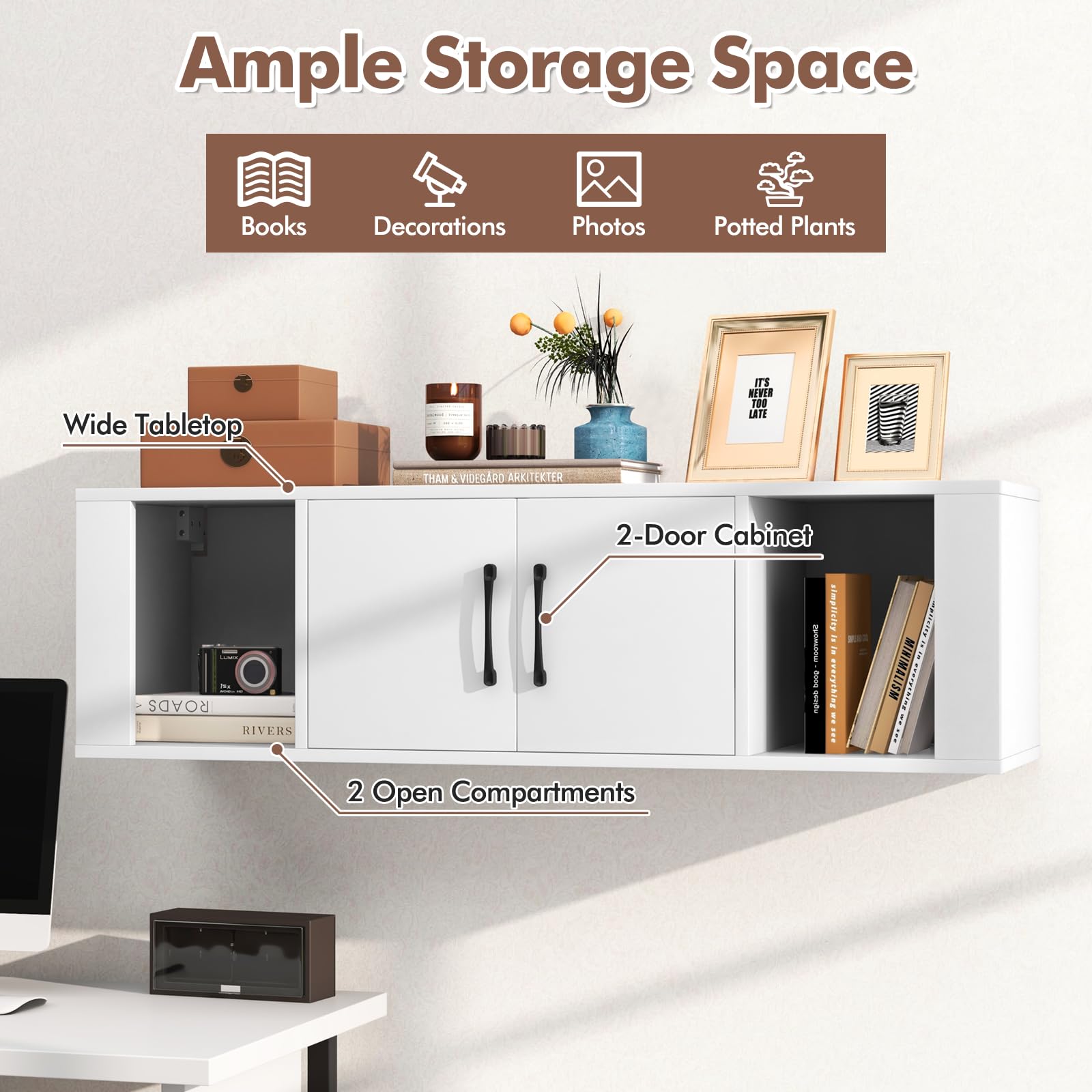 Wall Mounted Storage Cabinet 2 Cube Floating Media Hanging Desk