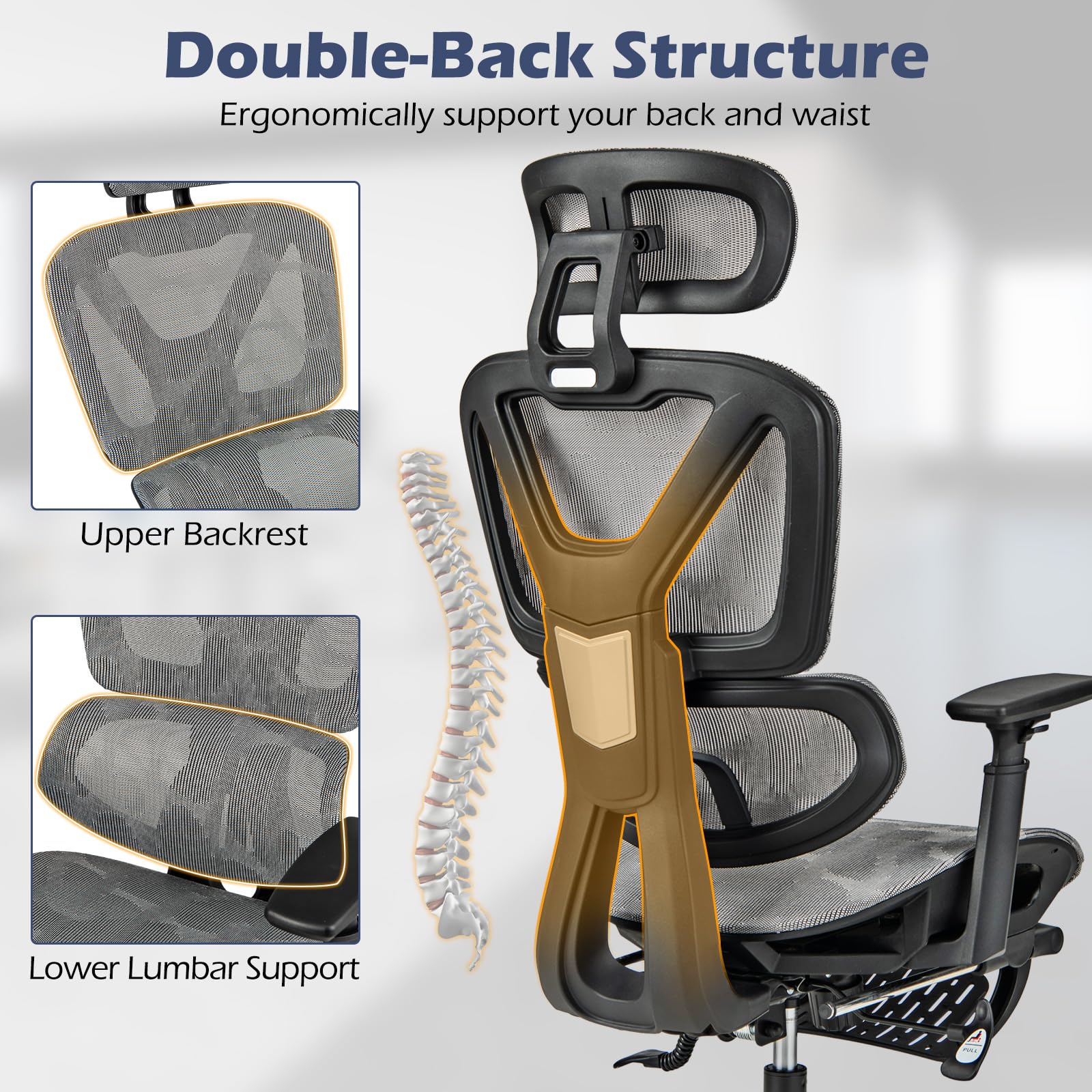 Giantex Ergonomic Office Chair, High Back Mesh Computer Desk Chair with Adjustable Backrest Headrest