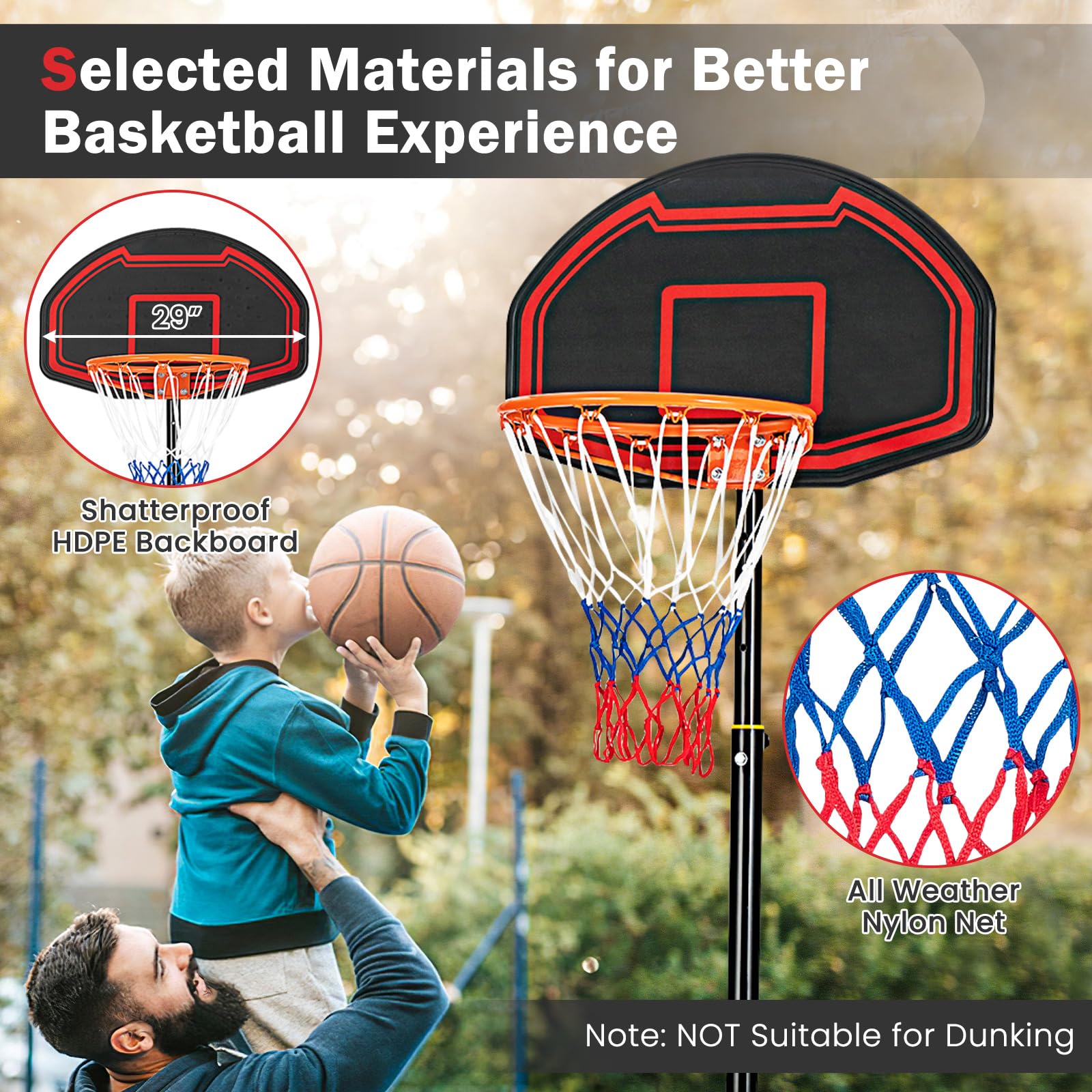 Giantex Portable Basketball Hoop Outdoor, 5.1-6.9Ft Height-Adjustable Basketball Goal System Indoor w/Shatterproof Backboard