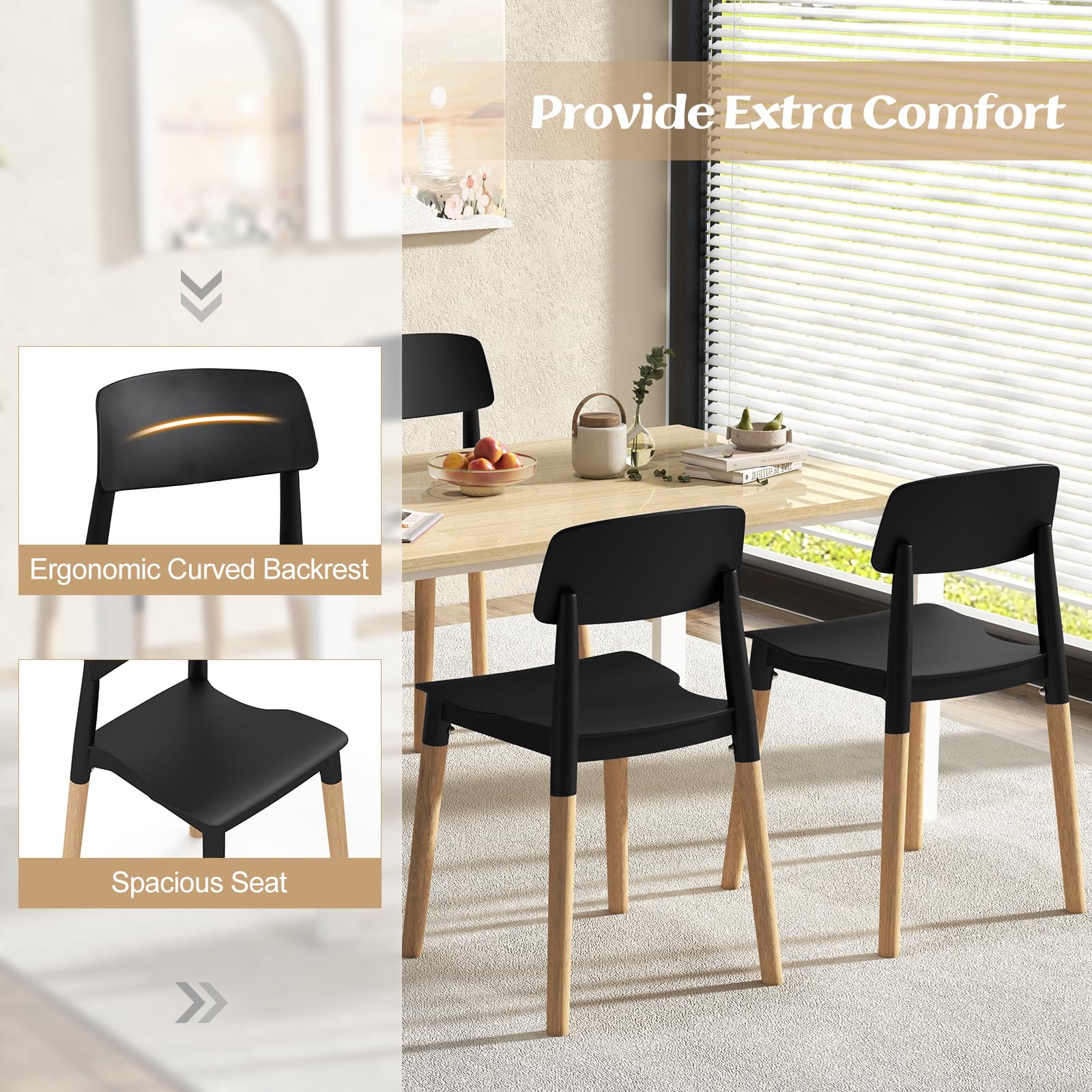 Giantex Wooden Dining Chairs Set of 4, Modern Dining Side Chairs Set w/Ergonomic Backrest, Wide Seat & Sturdy Wooden Legs