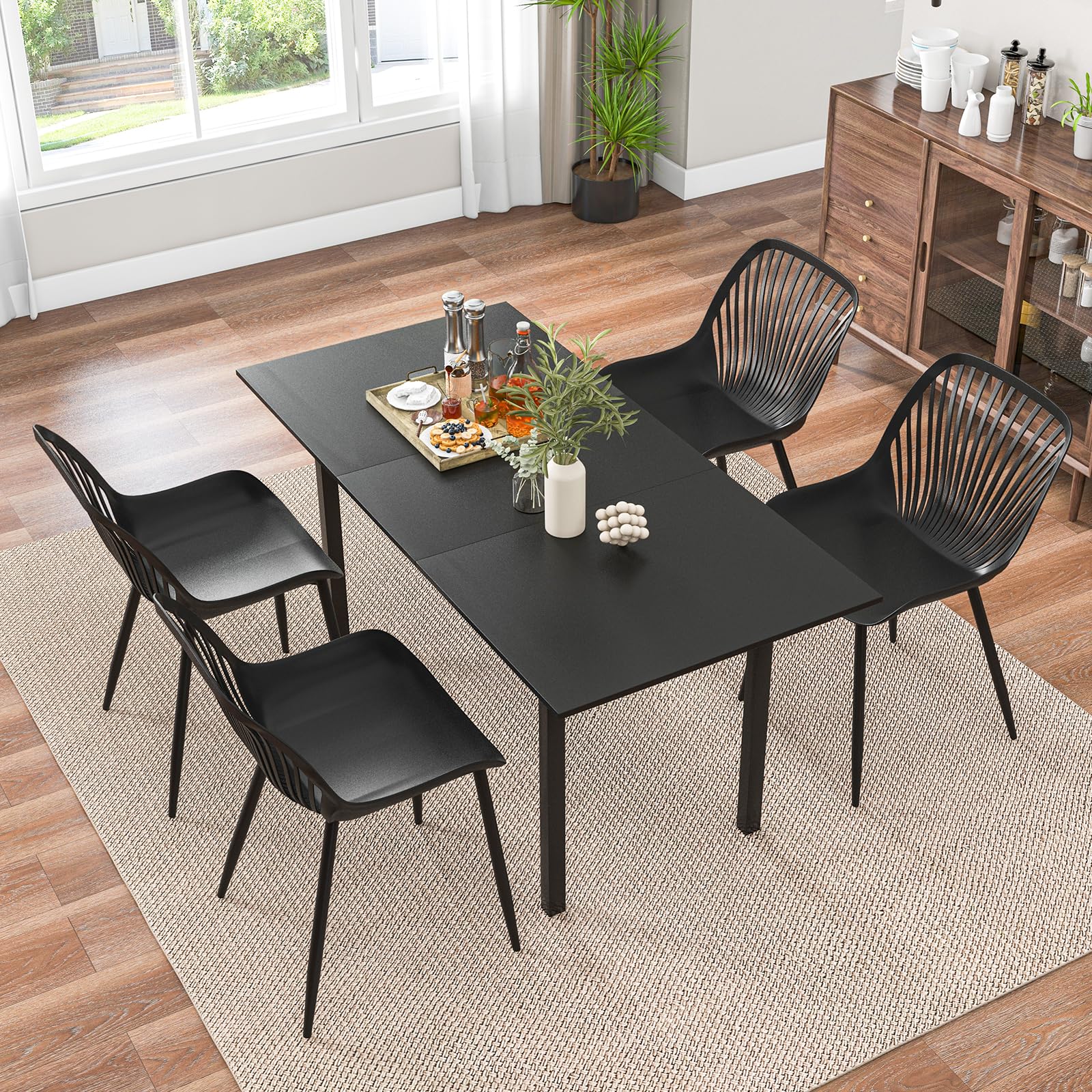 Giantex Black Dining Chairs Set of 4, Modern Kitchen Chairs w/Metal Legs