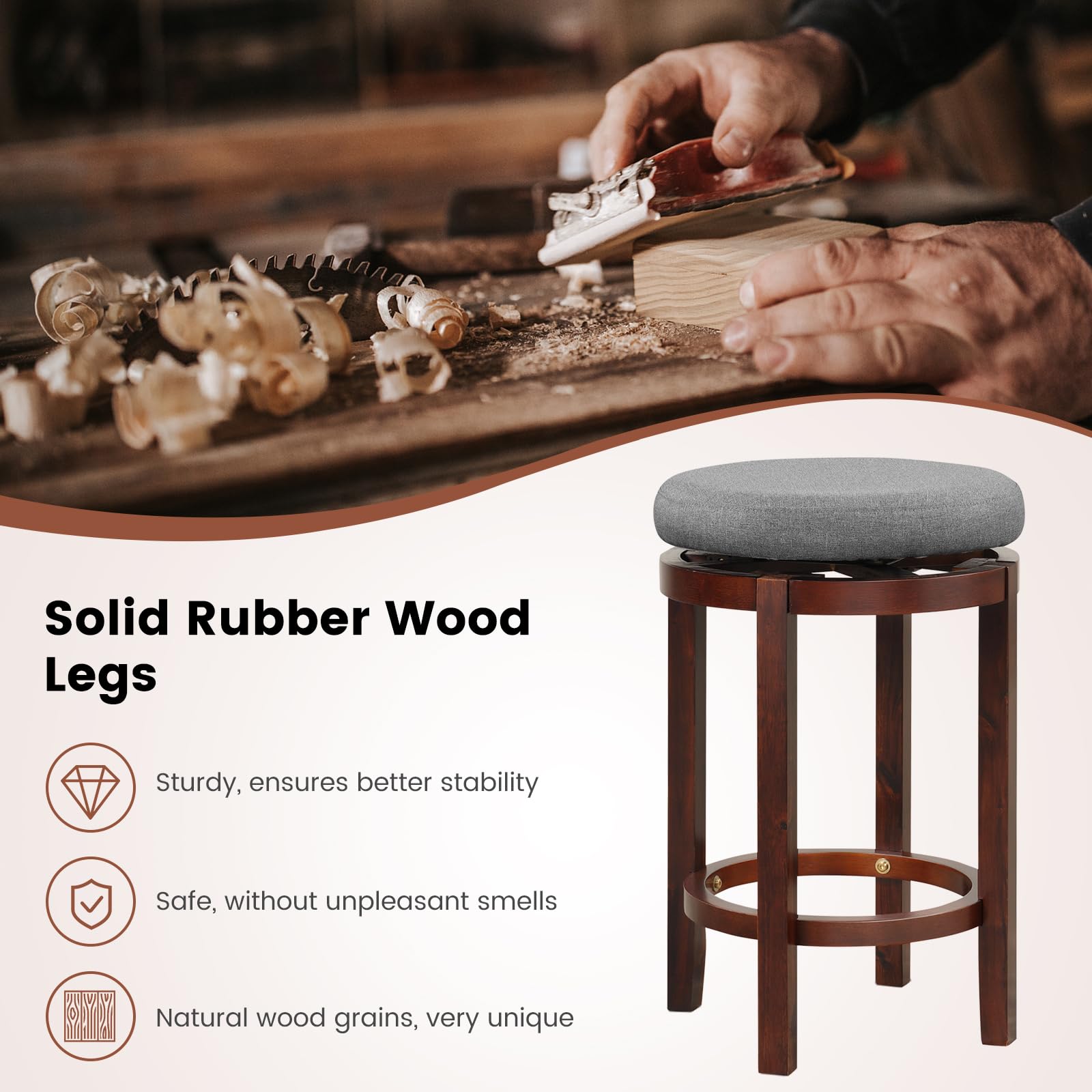 Giantex Counter Height Stool Set of 2, 26 Inch Swivel Bar Stool with Padded Cushion & Rubber Wood Legs