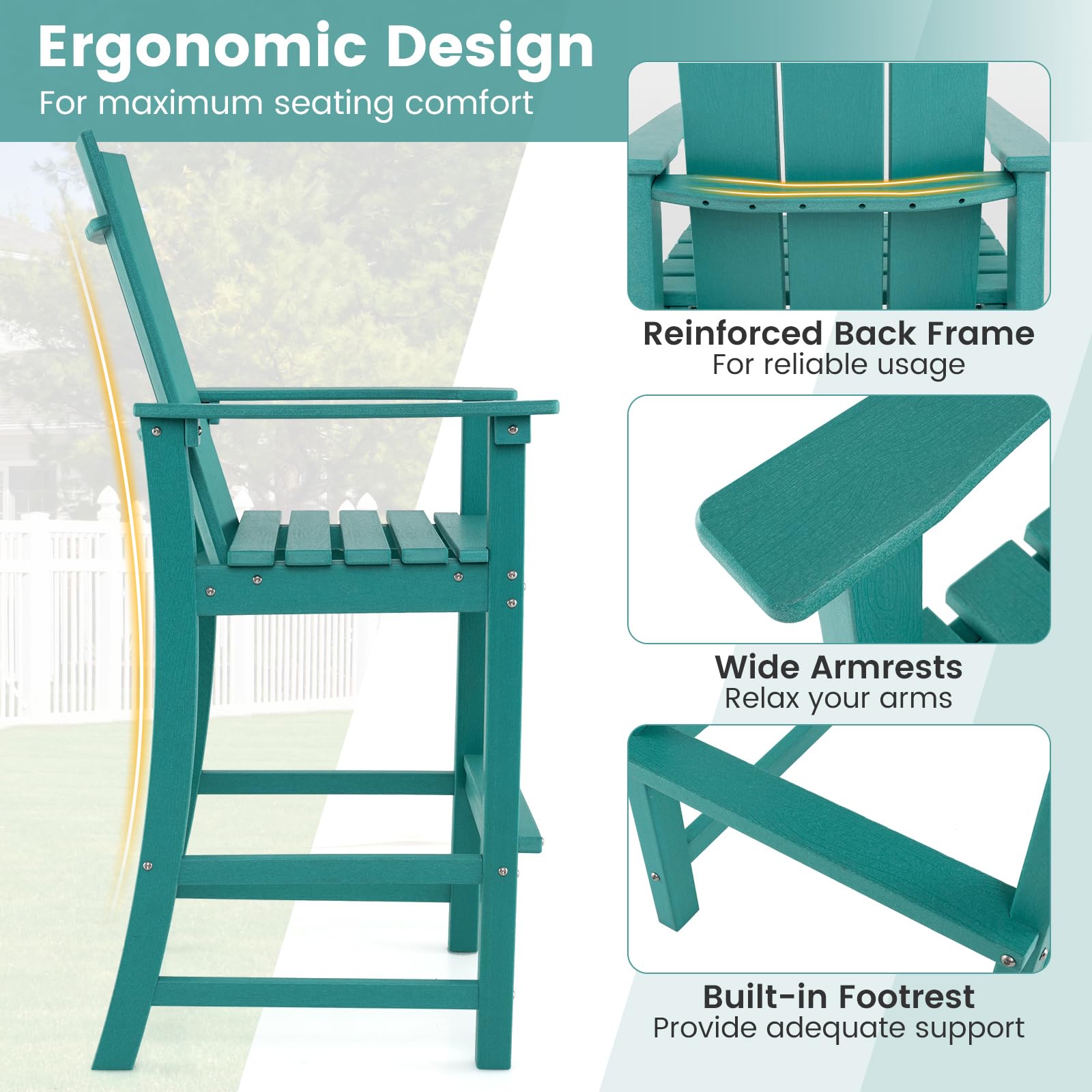 Giantex 52” Tall Adirondack Chair, HDPE Outdoor Bar Stool with Ergonomic Backrest