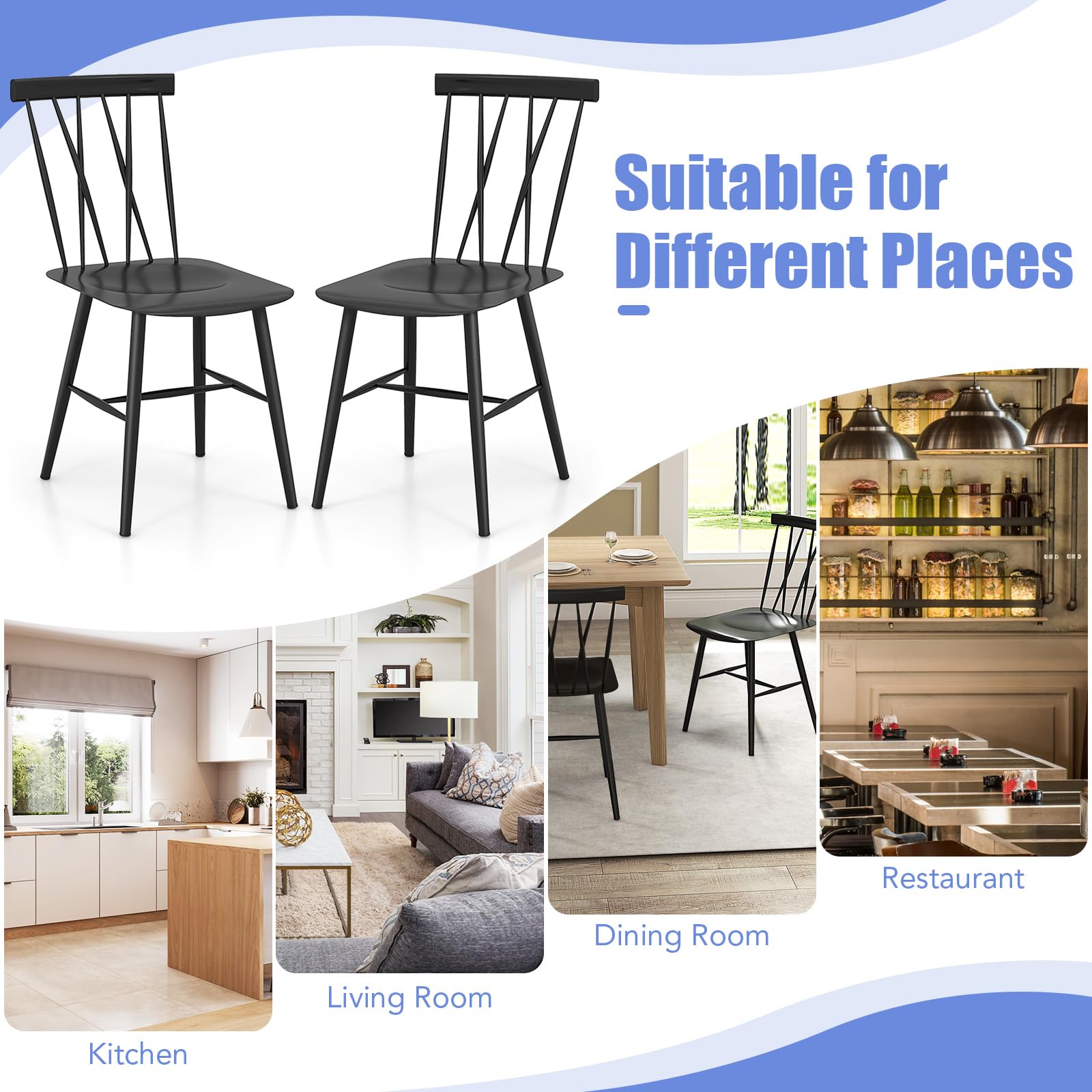 Giantex Metal Dining Chairs Set, Farmhouse Kitchen Chairs w/High Cross Backrest & Curved Seat