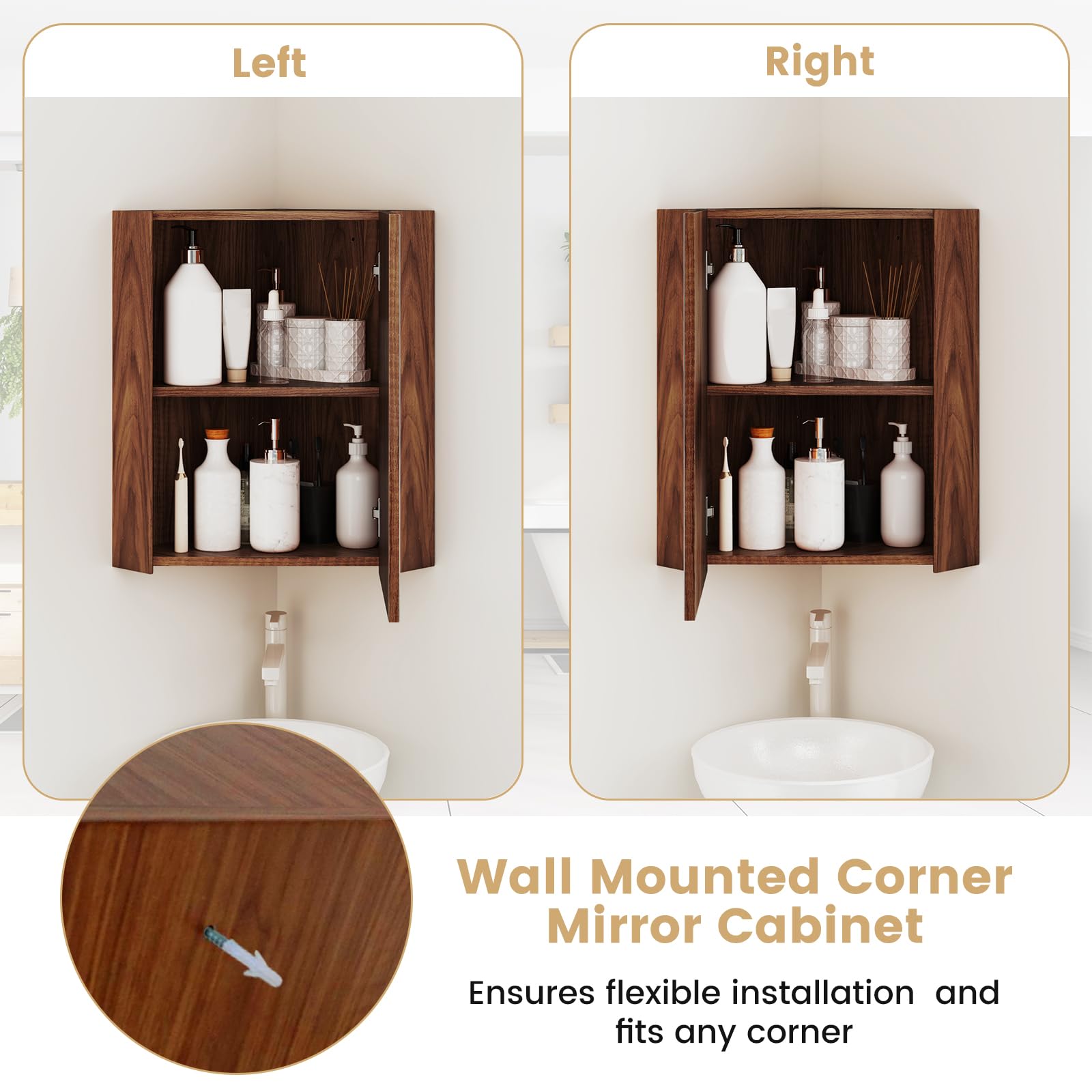 Giantex Corner Medicine Cabinet, 23.5” Over The Toilet Storage Cabinet with Mirror Door, Adjustable Shelf