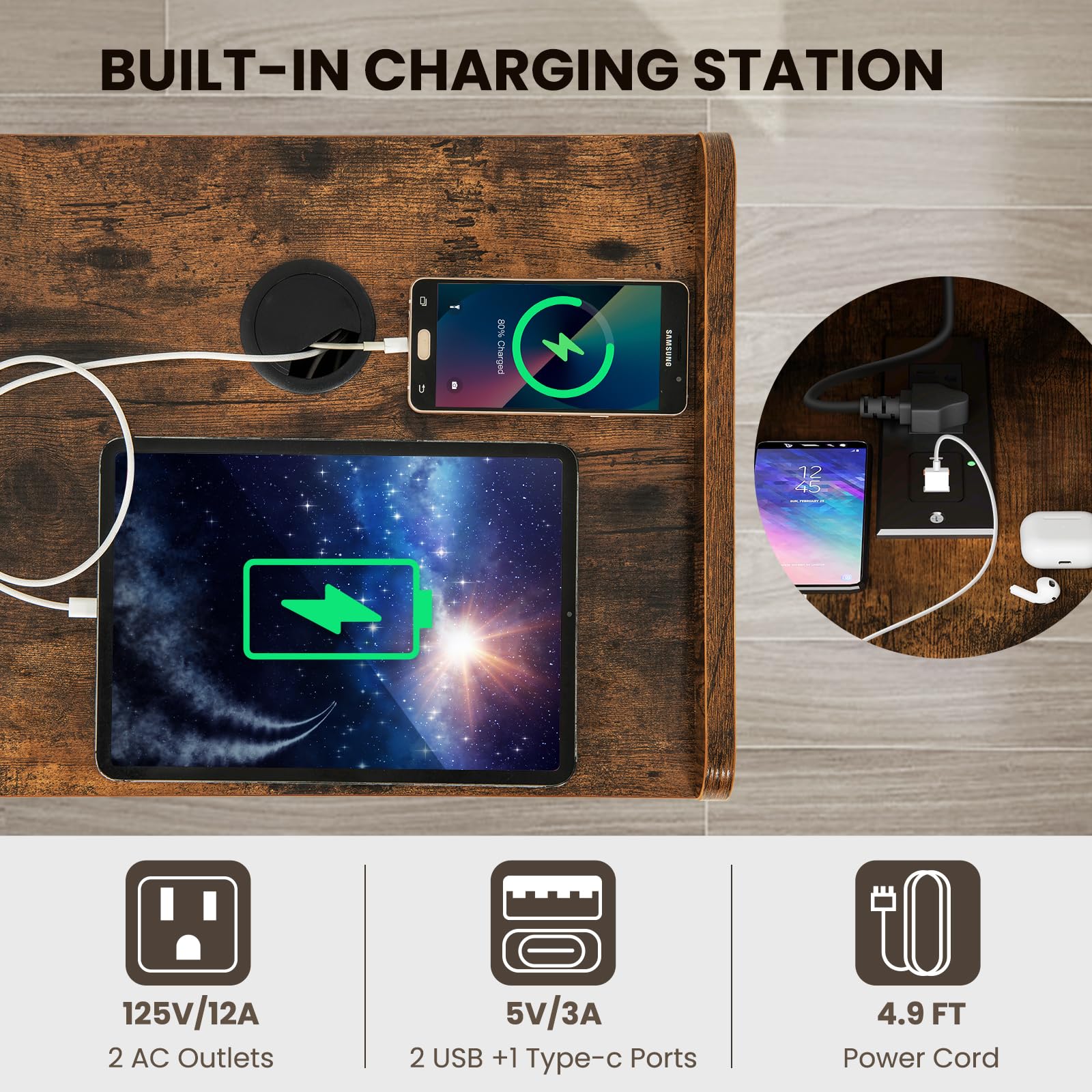 Giantex Record Player Stand, Turntable Stand with Charging Station