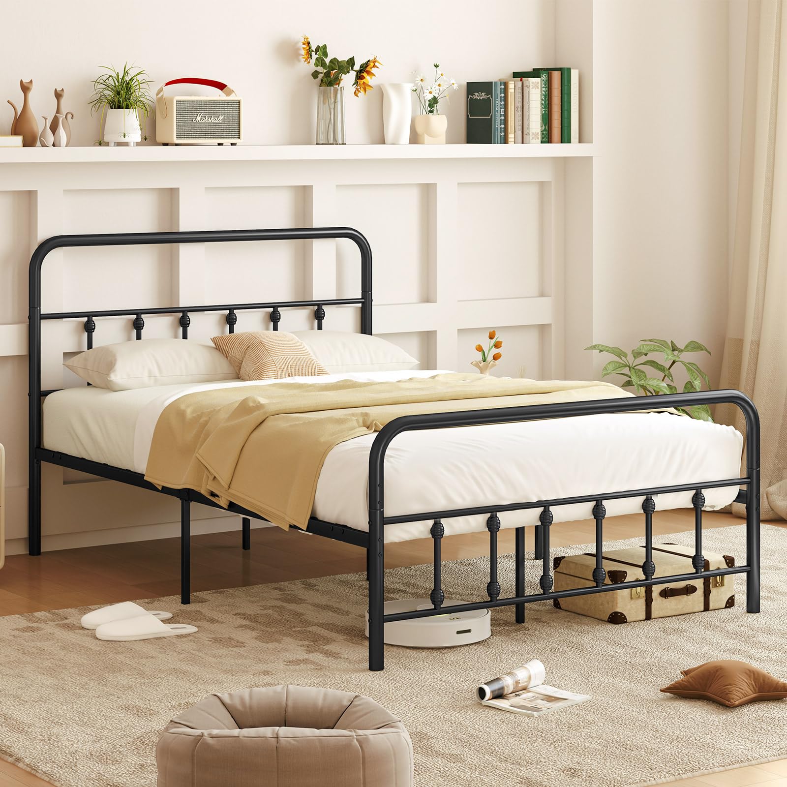 Giantex Metal Platform Bed Frame, Victorian Style Platform Bed with Headboard & Footboard