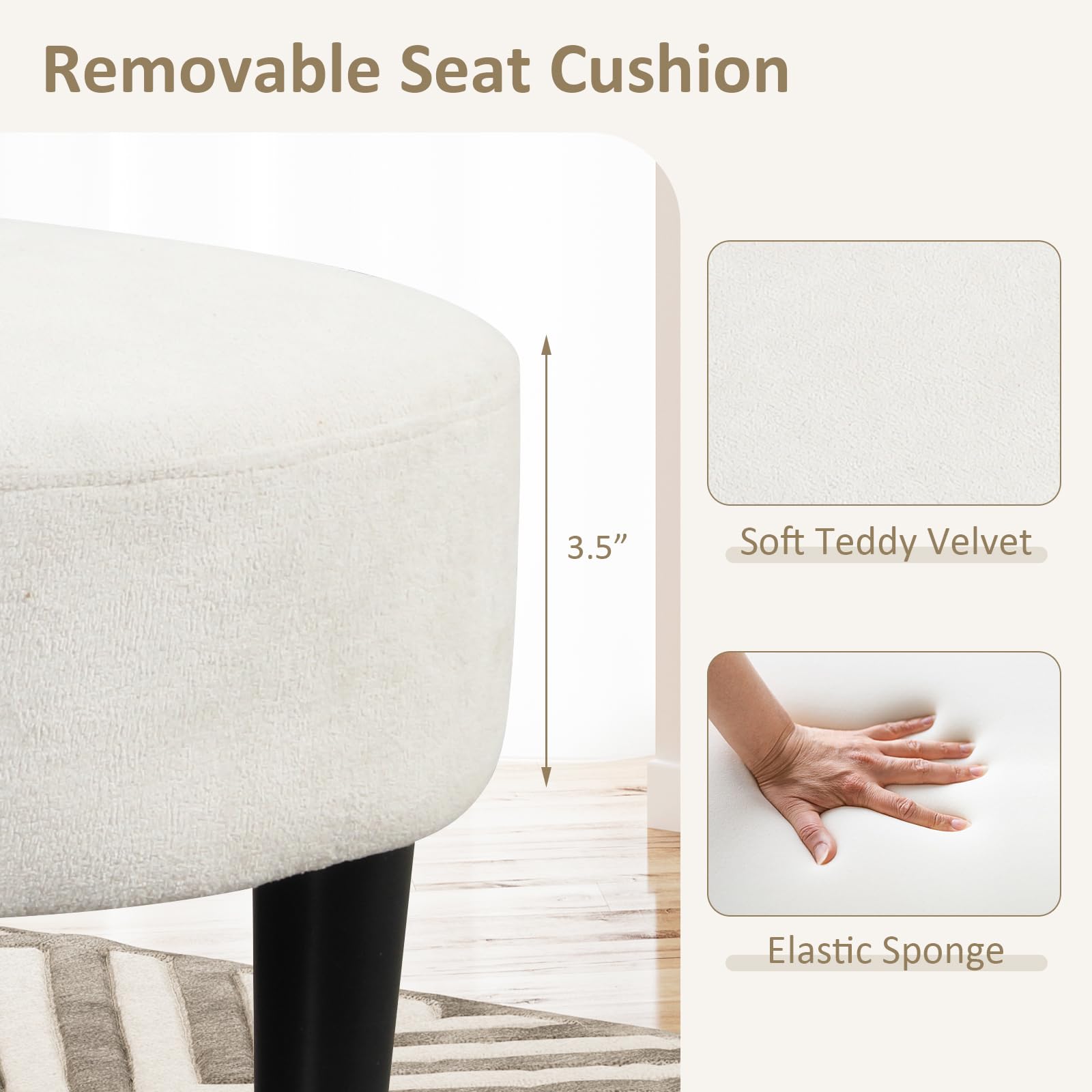 Giantex Modern Accent Chair with Ottoman, Upholstered Teddy Velvet Barrel Club Chair w/Footrest