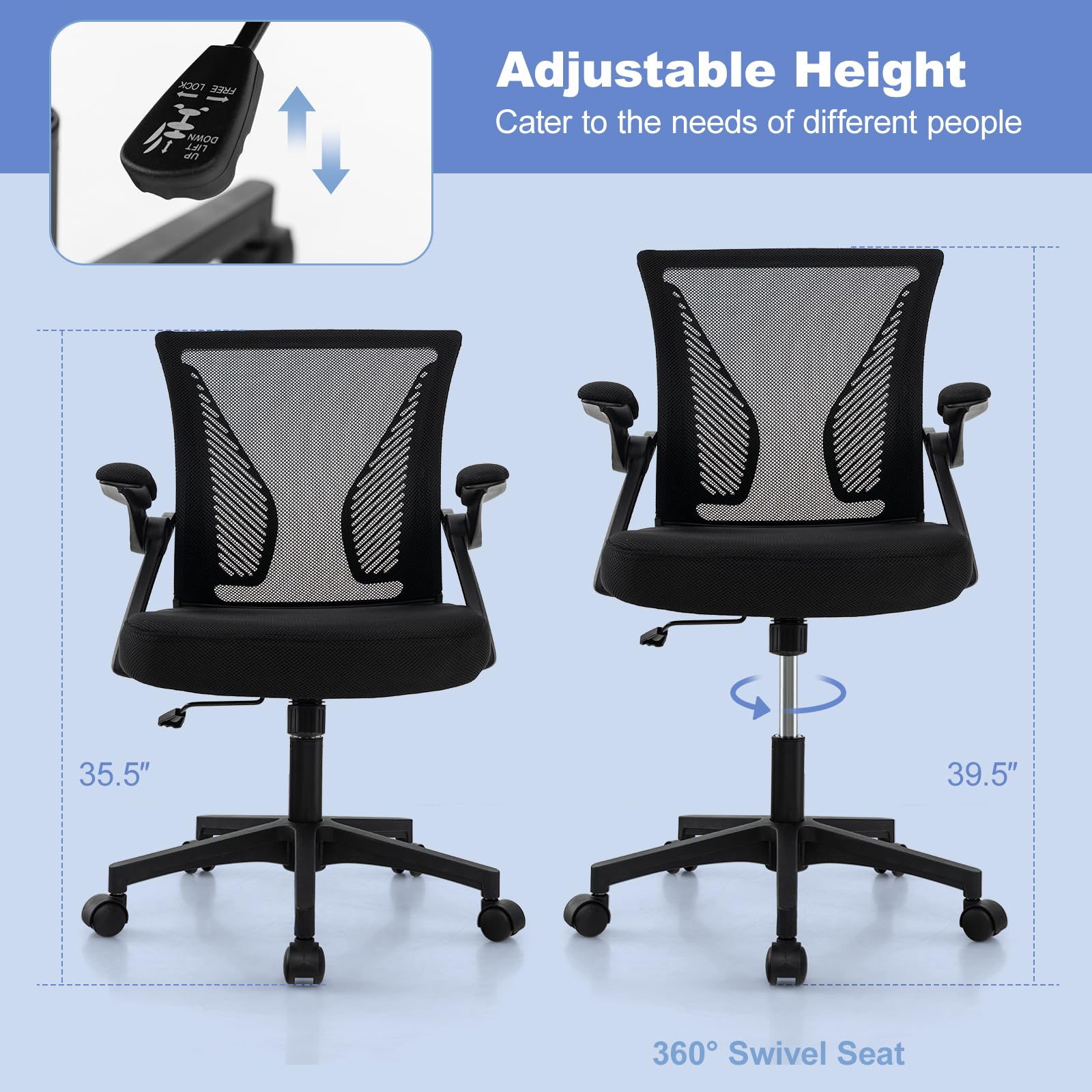 Giantex Ergonomic Office Chair, Mid Back Desk Chair with Comfy Flip-Up Armrests & Lumbar Support