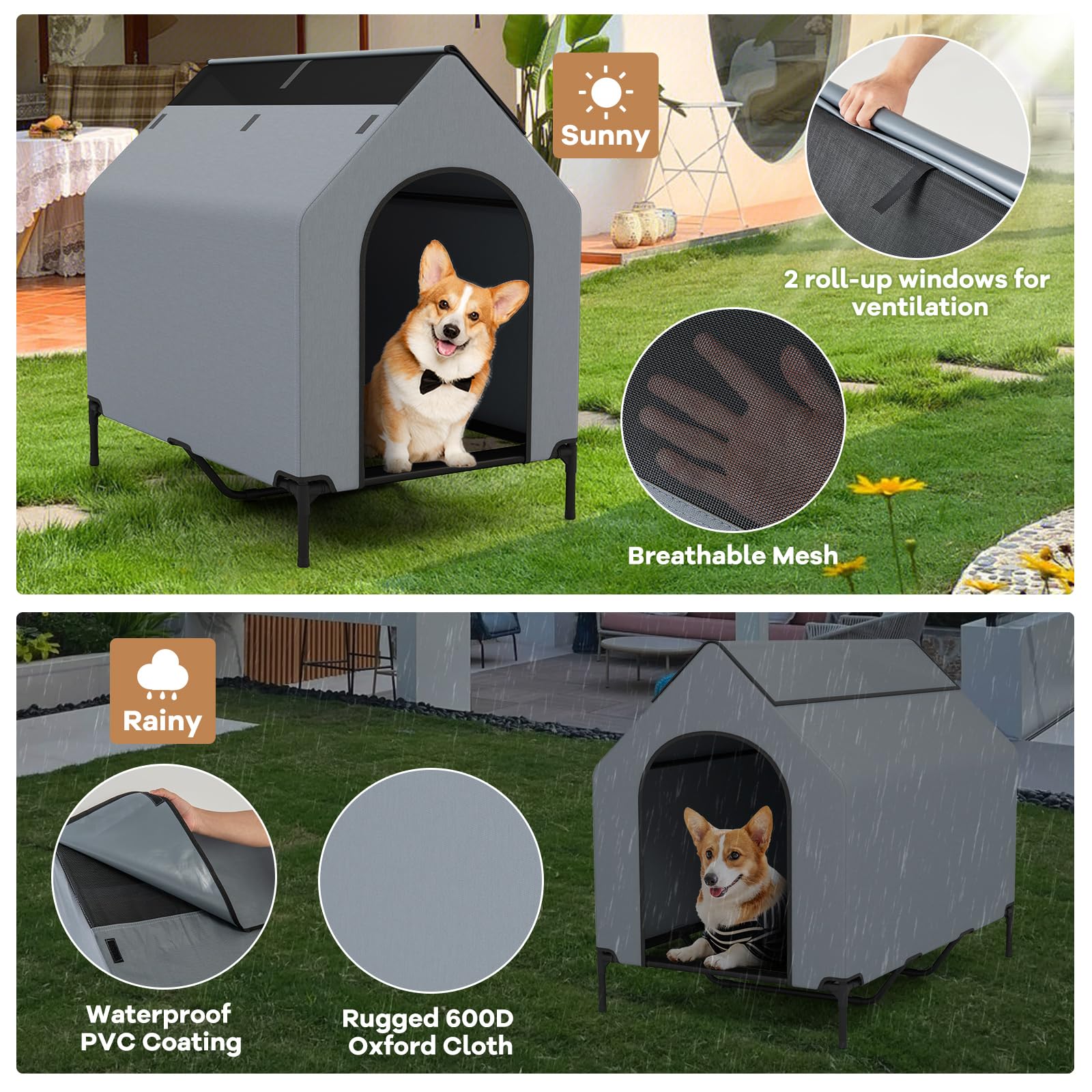 Giantex Dog House Outdoor Extra Large, Elevated Dog Bed with Weatherproof Canopy