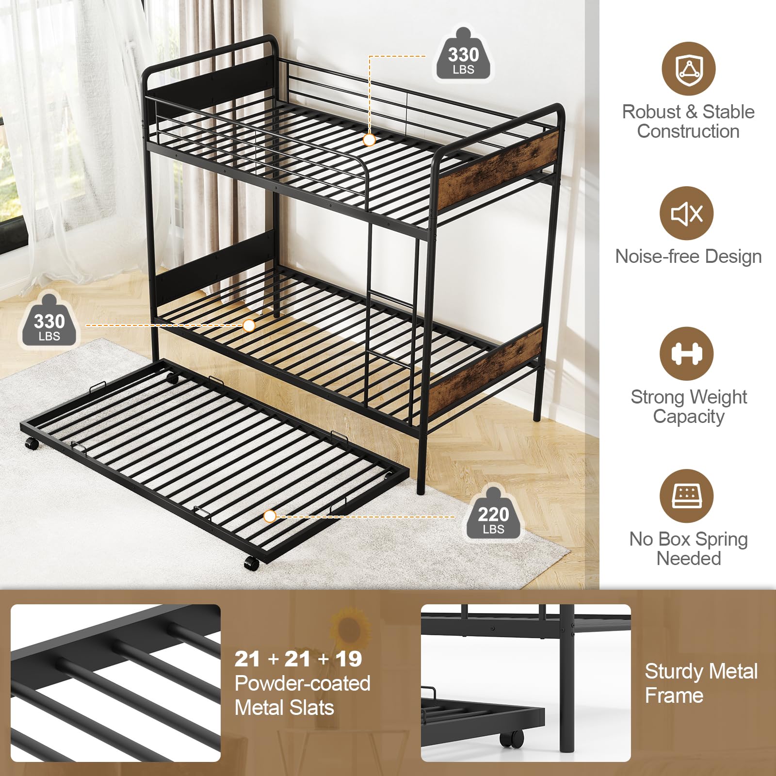 Giantex Metal Twin Over Twin Bunk Bed with Trundle