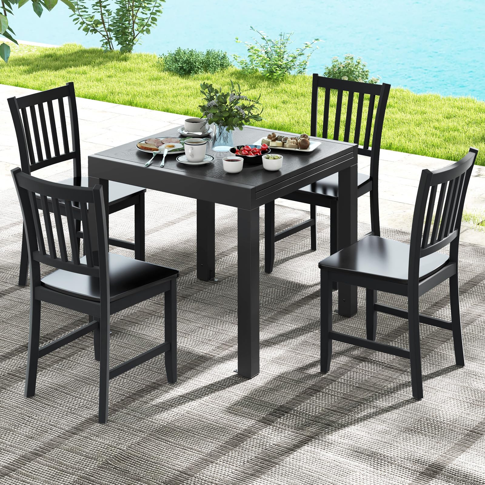 Giantex Expandable Aluminum Dining Table for 4-6 People, 31.5”-63” Extendable Patio Table