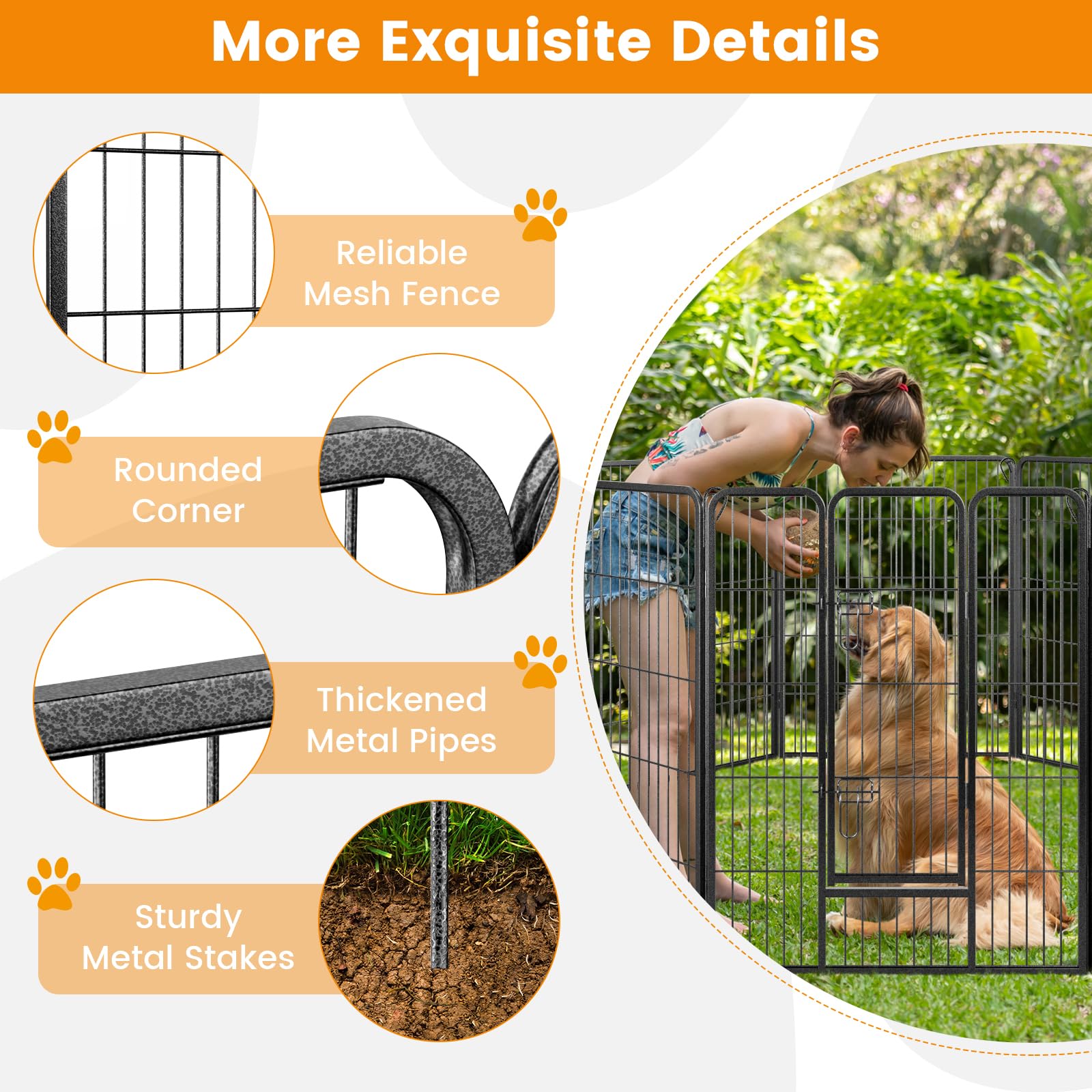 Giantex Dog Playpen Outdoor 40" H - 8/16 Panels Metal Pet Fence for Large Dogs, Heavy Duty Dog Pen Exercise Fence with Door