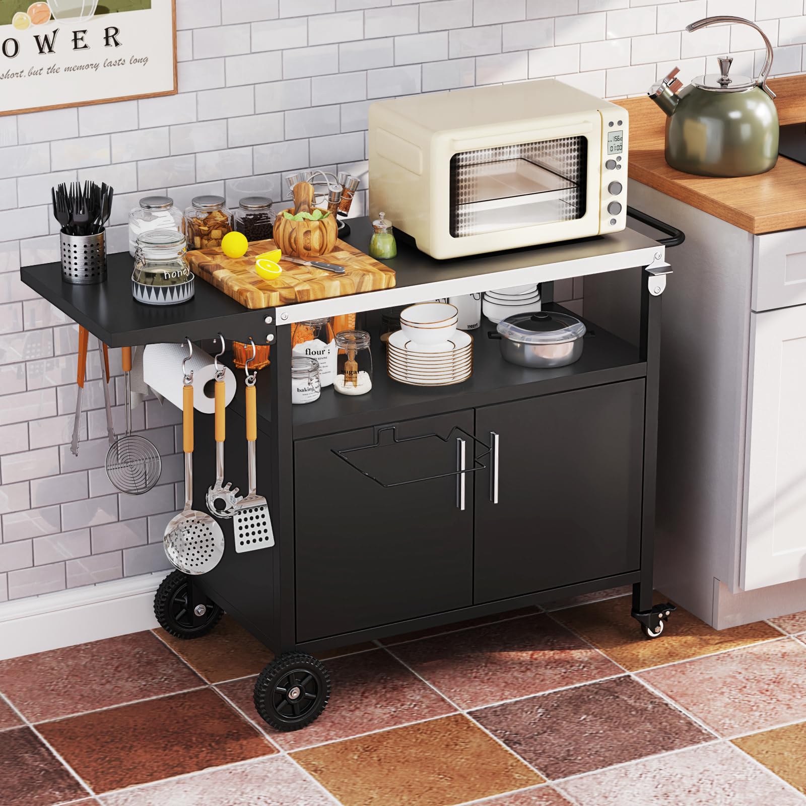 Giantex Outdoor Grill Cart with Storage Cabinet, Patio Kitchen Island Table with Stainless Steel Top