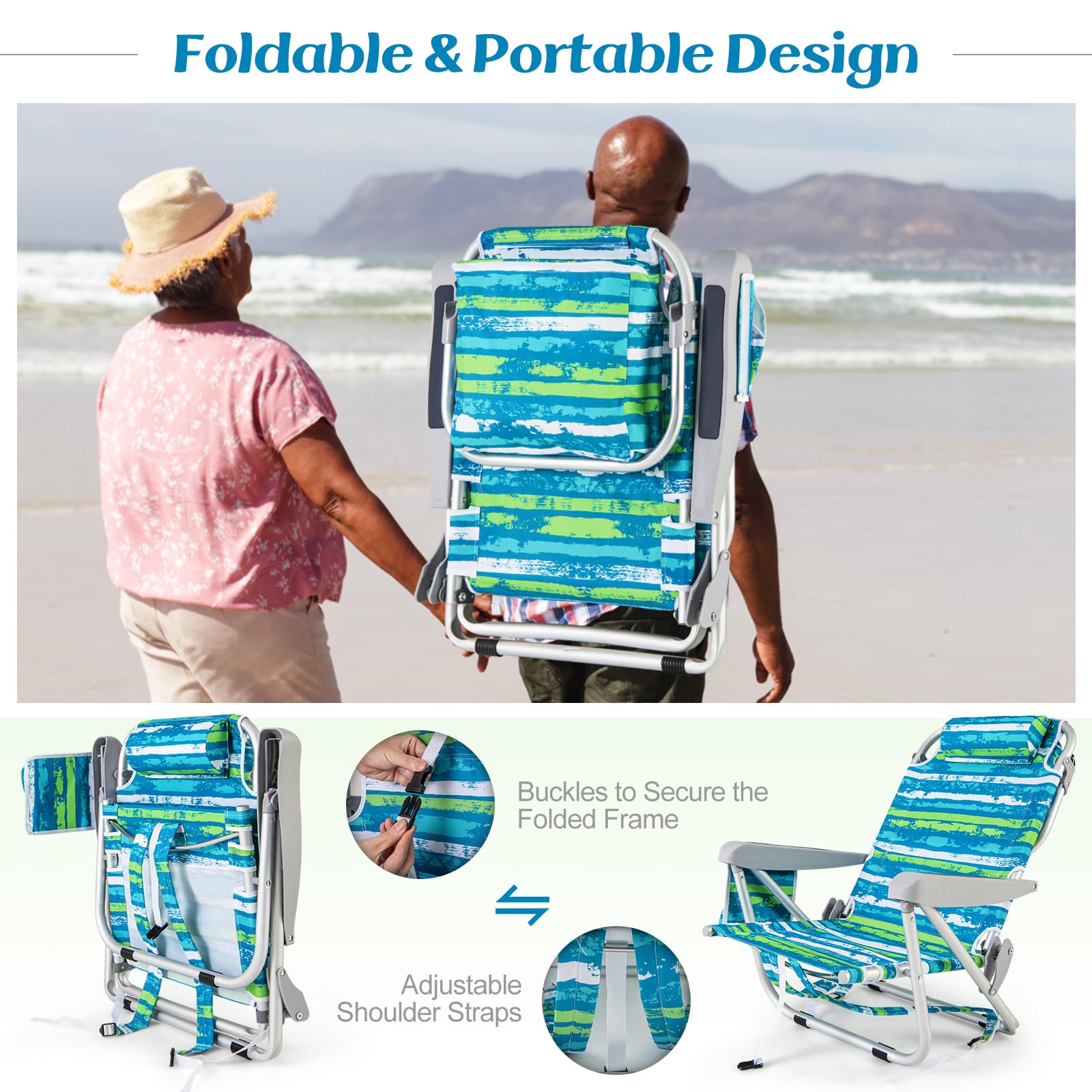 Giantex Backpack Beach Chair - Foldable Camping Chair with 5 Adjustable Position