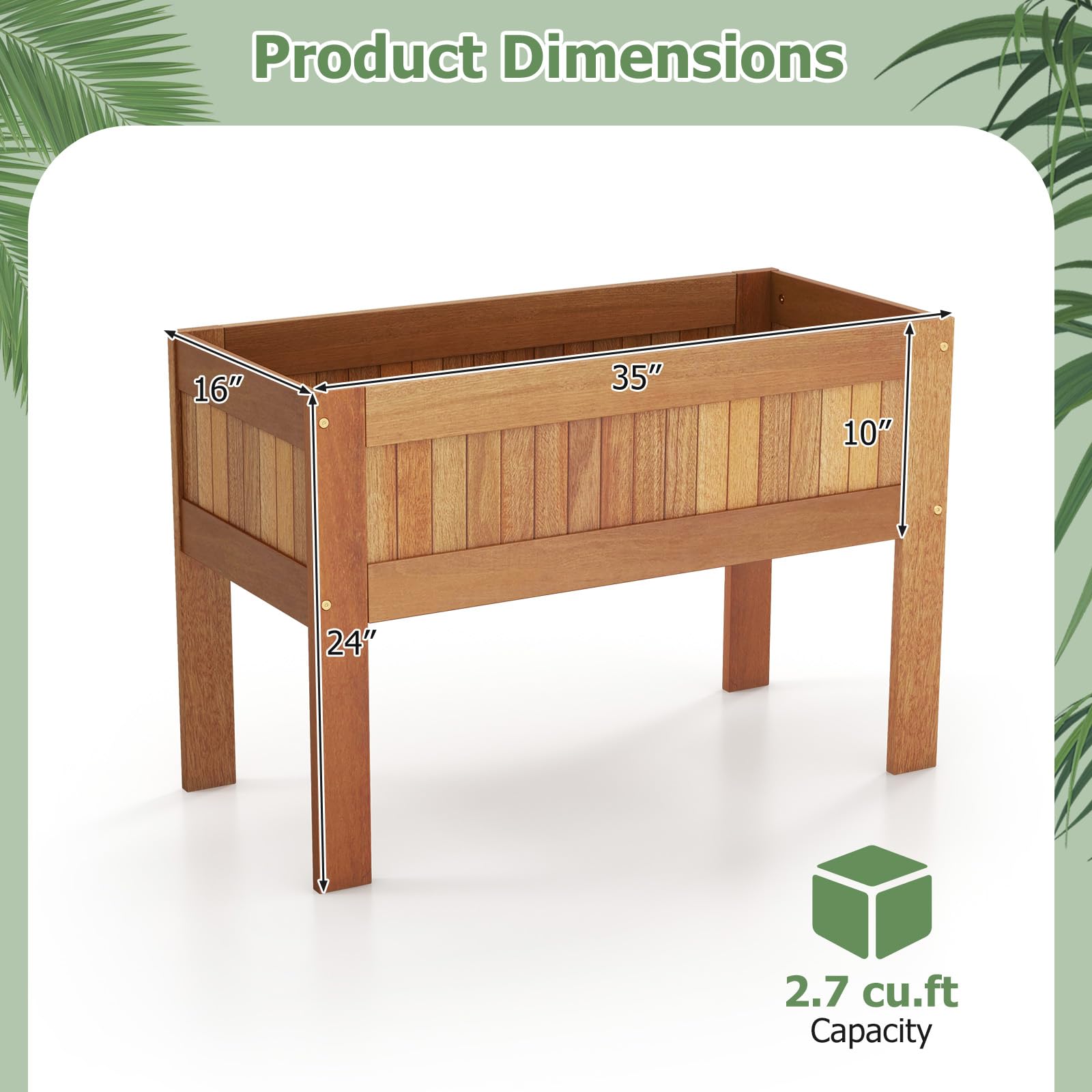 Giantex Wooden Raised Garden Bed, Solid Wood Elevated Planter Box w/Legs, 35”Lx 16”Wx24”H