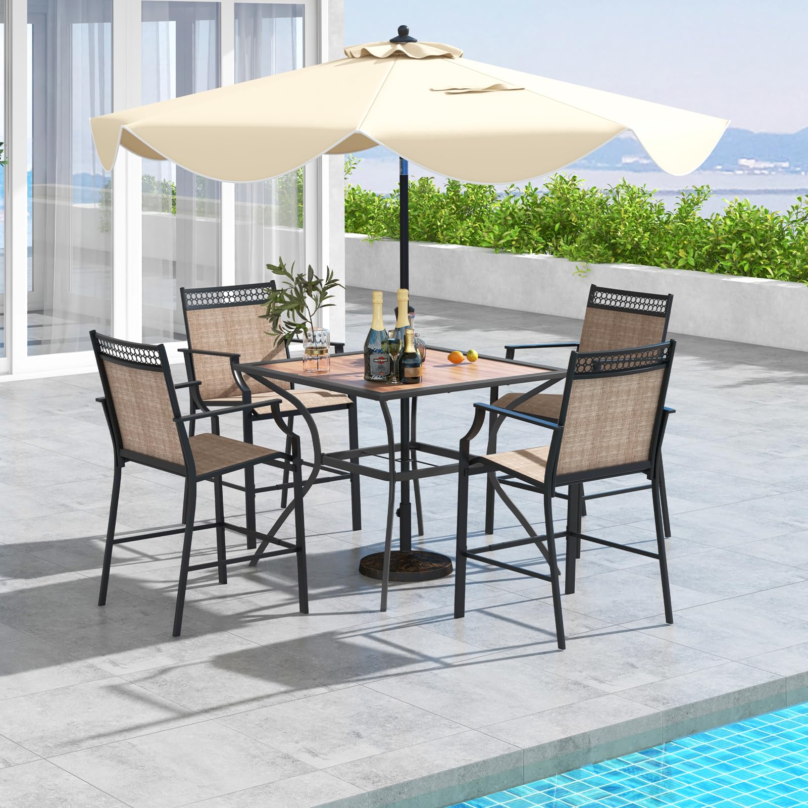 Giantex Patio Table with Umbrella Hole, Outdoor Dining Table for 4 People with All Weather Resistant Tabletop