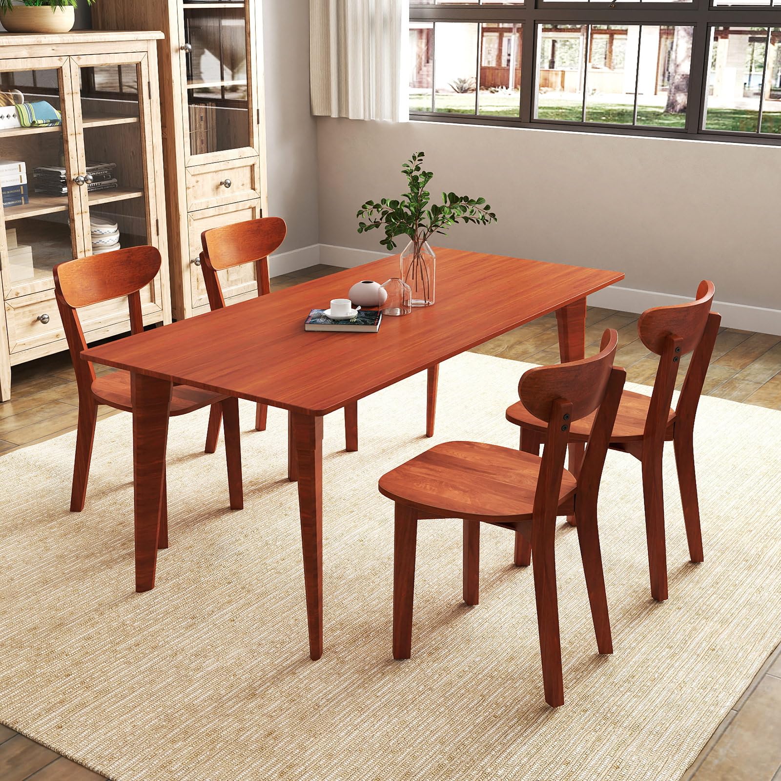 Giantex Wooden Dining Chairs, Kitchen Chairs w/Curved Backrest & Solid Rubber Wood Frame