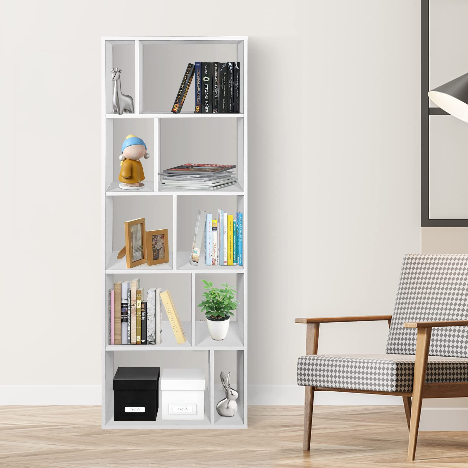 Giantex 5 Tier Bookshelf, 66" Tall 10-Cube Open Shelves Storage Organizer Cabinet