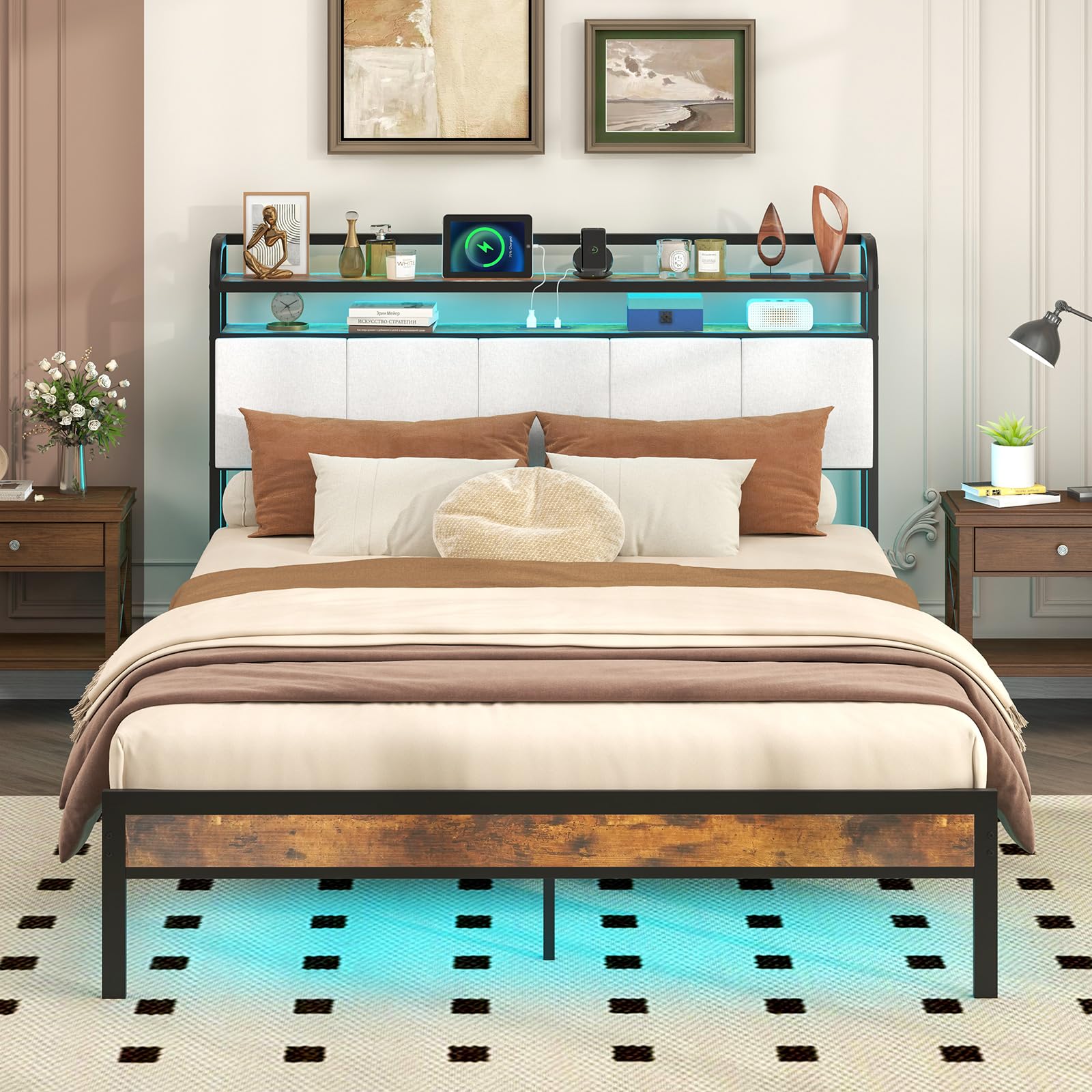 Giantex Bed Frame with Storage Headboard