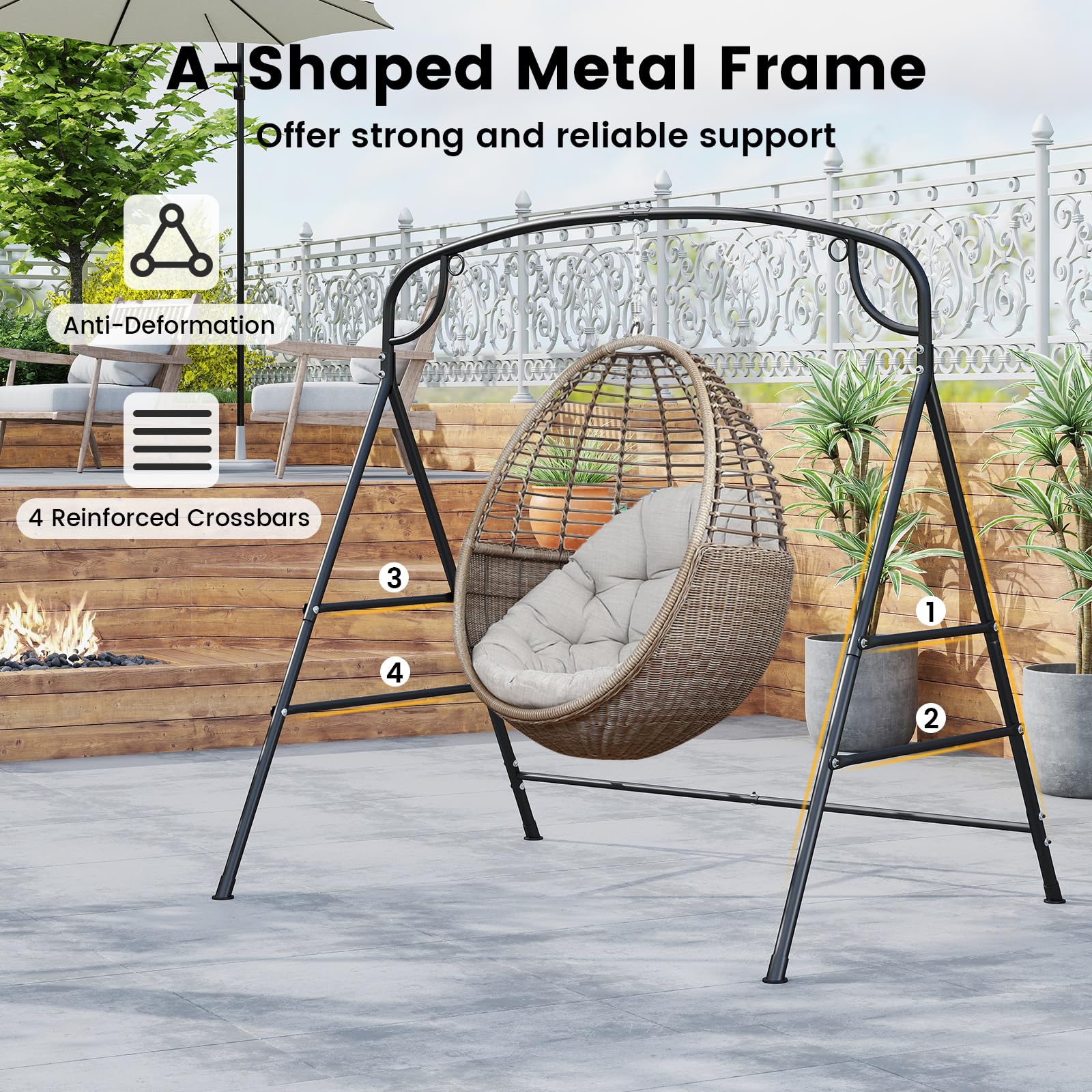 Giantex 660-Lbs Metal Hammock Stand - Heavy Duty Porch Swing Stand w/ 4 Support Bars, Hammock Chair not Include