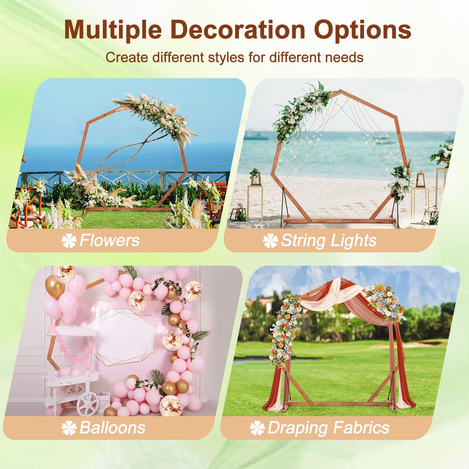 Giantex Wooden Wedding Arch for Ceremony, 7 FT Heptagon Solid Wood Arbor for Wedding Backdrop Stand