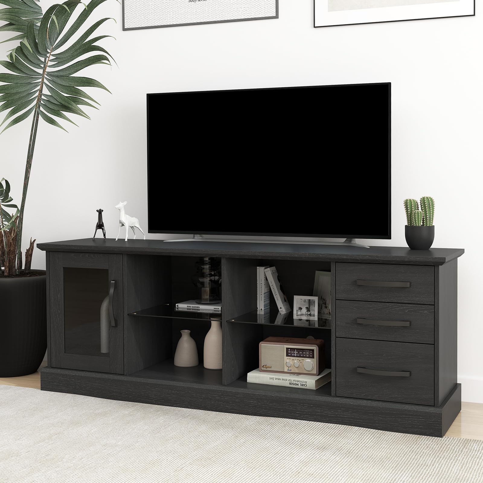 Giantex TV Stand for TVs up to 73”, Entertainment Center w/Cable Management Holes, Drawers