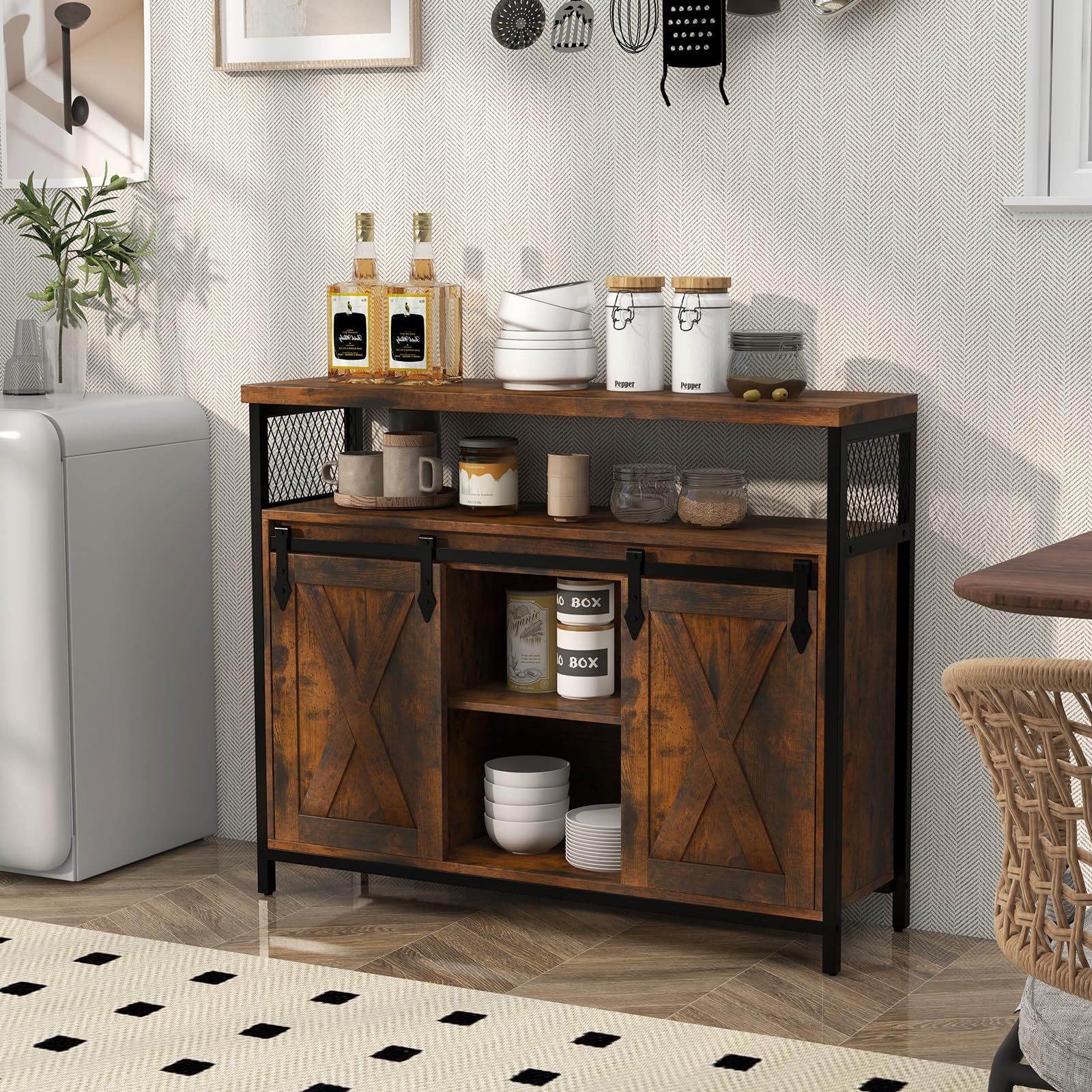 Giantex Buffet Cabinet with Storage, Farmhouse Coffee Bar Cabinet w/ 3-Level Adjustable Shelves